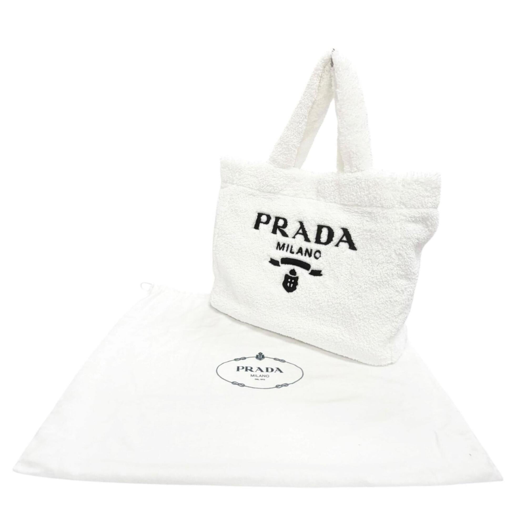 Prada Black White Polyester Leather Tote Bag (Pre-Owned)