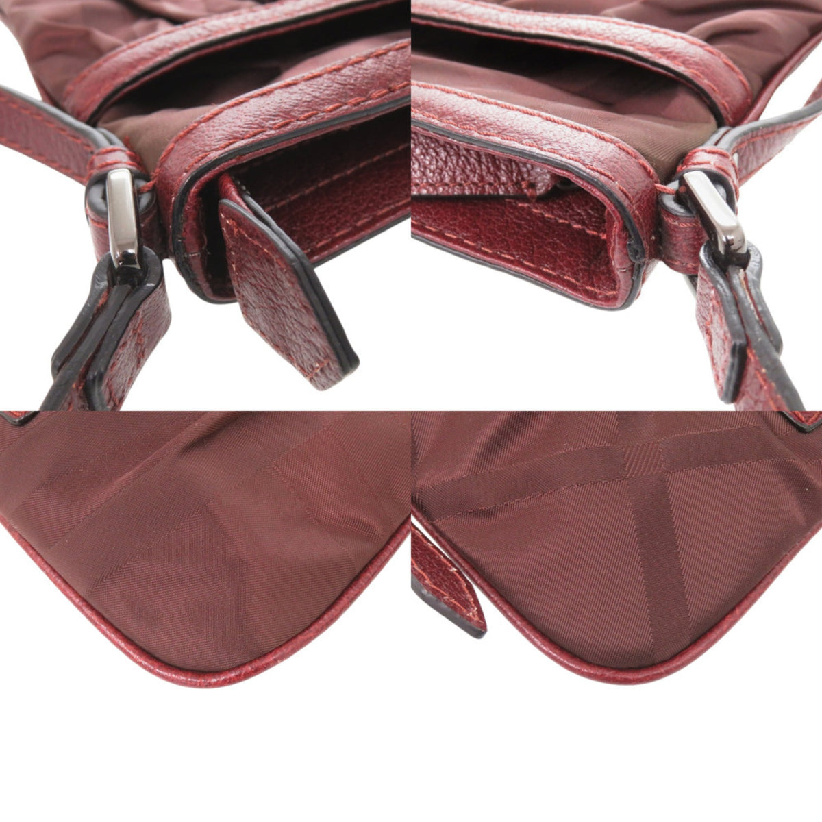 Burberry Bordeaux Nylon Leather Shoulder Bag (Pre-Owned)