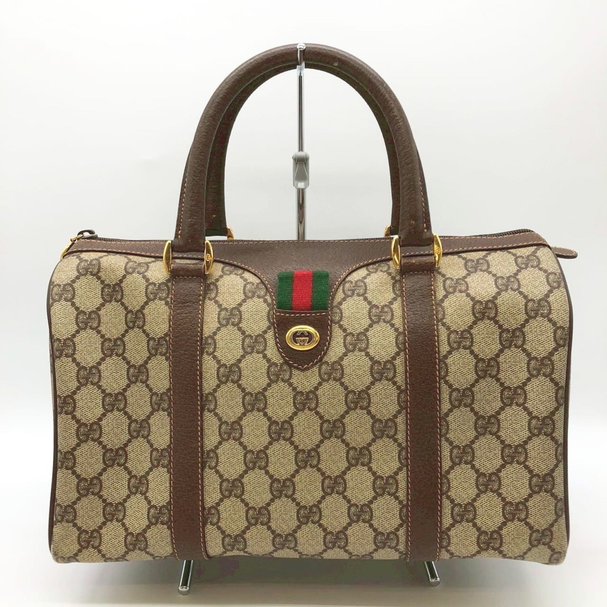 Gucci Brown Brown Gg Gg Supreme Boston Bag Handbag (Pre-Owned)
