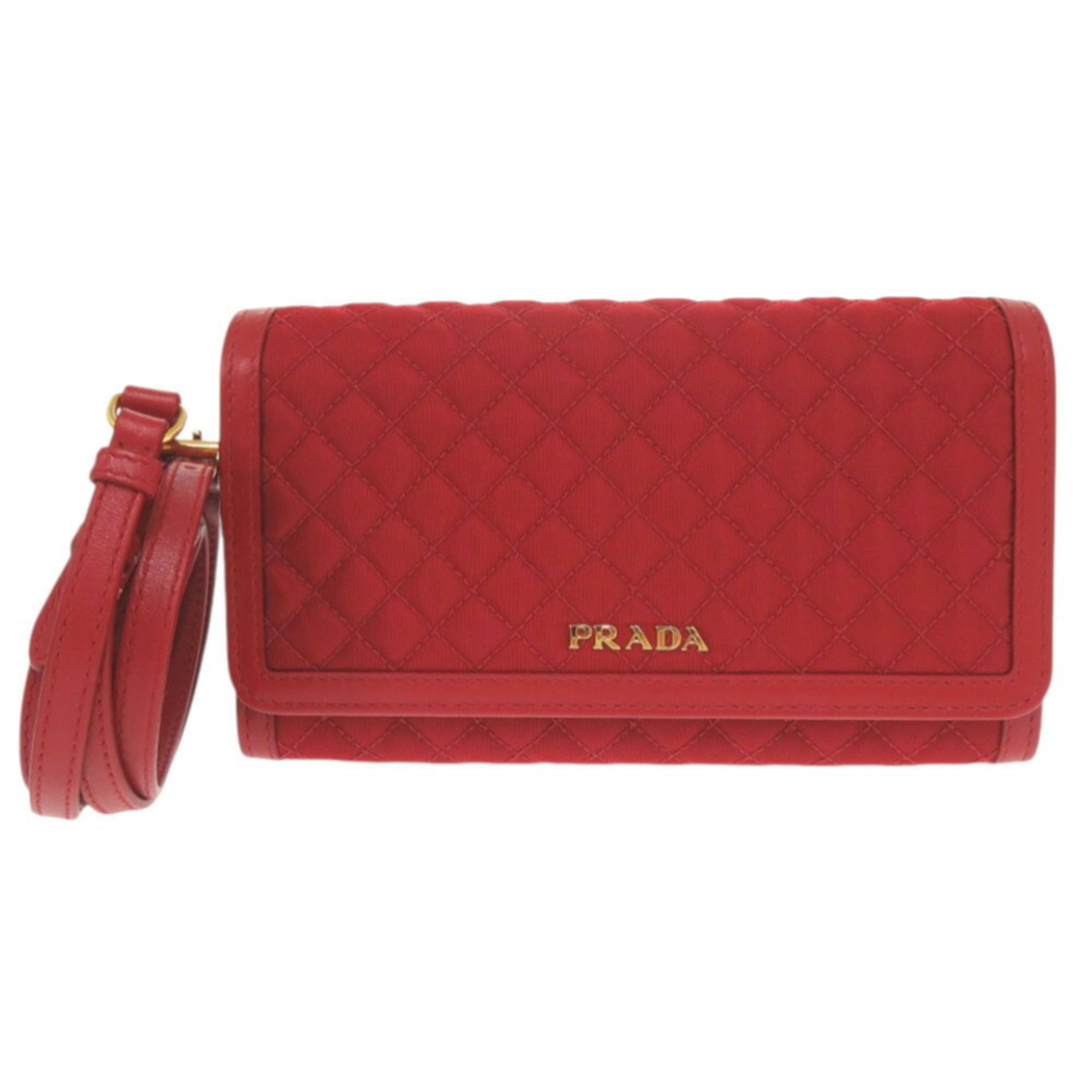Prada Red Color Nylon Leather Chain/Shoulder Wallet (Pre-Owned)