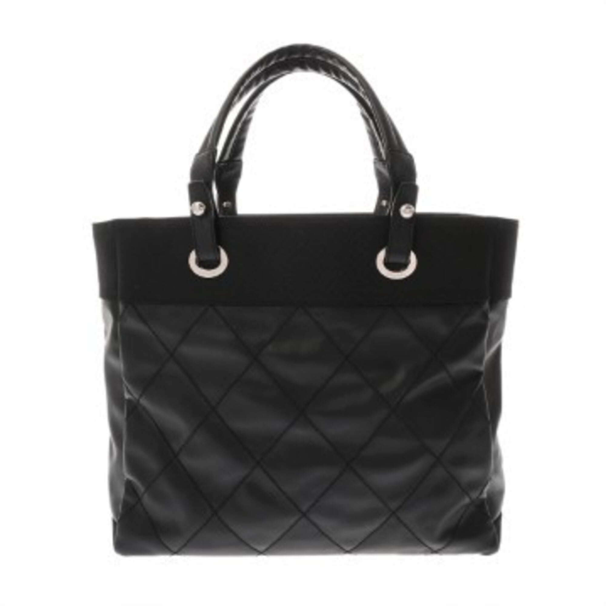 Chanel Paris Biarritz Black Canvas Leather Tote Bag (Pre-Owned)