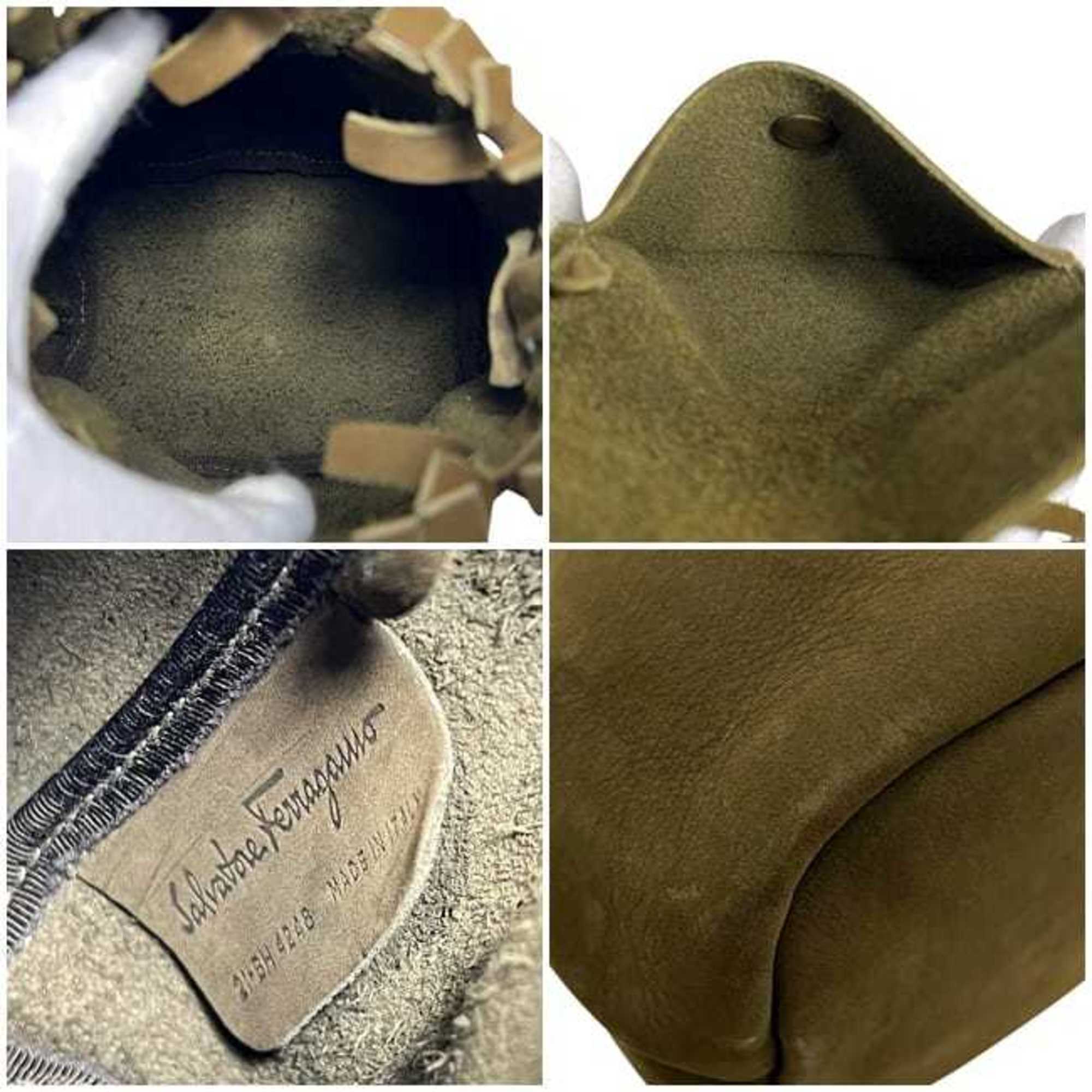 Salvatore Ferragamo Green Khaki Suede Leather Handbag (Pre-Owned)