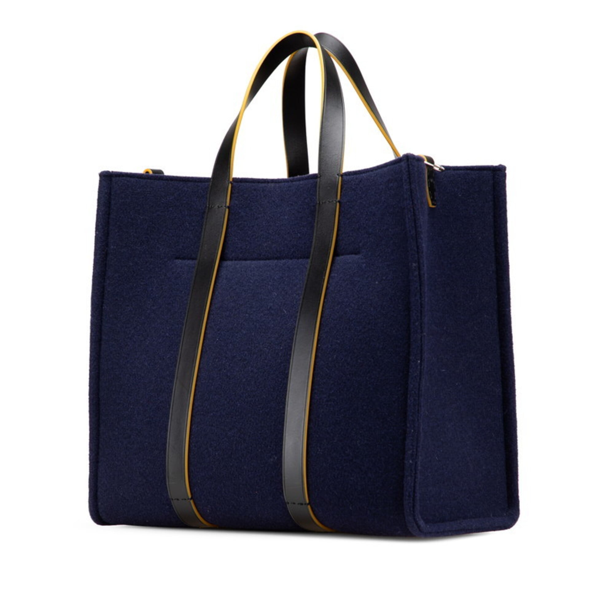Fendi Navy Wool Leather Handbag Tote Bag (Pre-Owned)