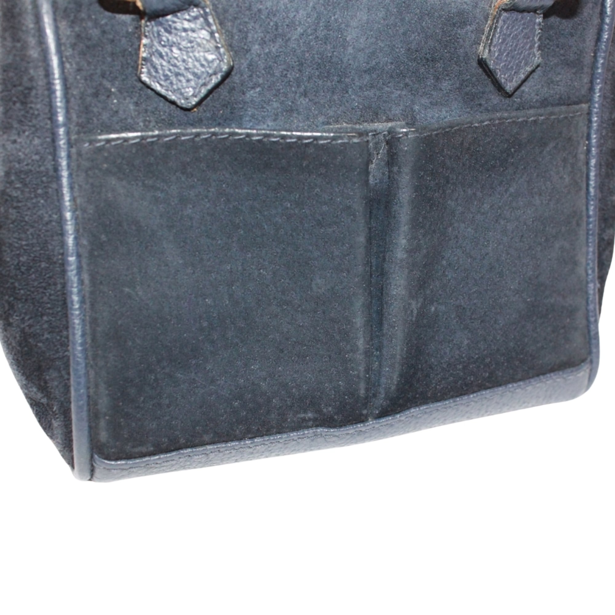 Gucci Navy Bamboo Leather Suede Shoulder Bag (Pre-Owned)