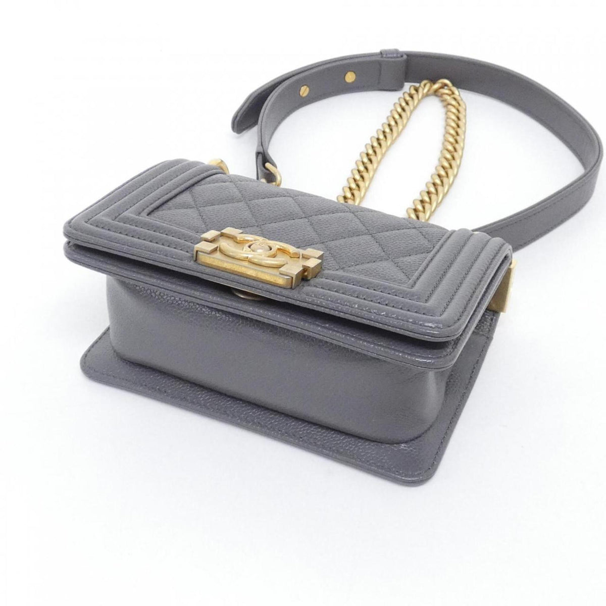 Chanel Gray Grained Calfskin Shoulder Bag (Pre-Owned)