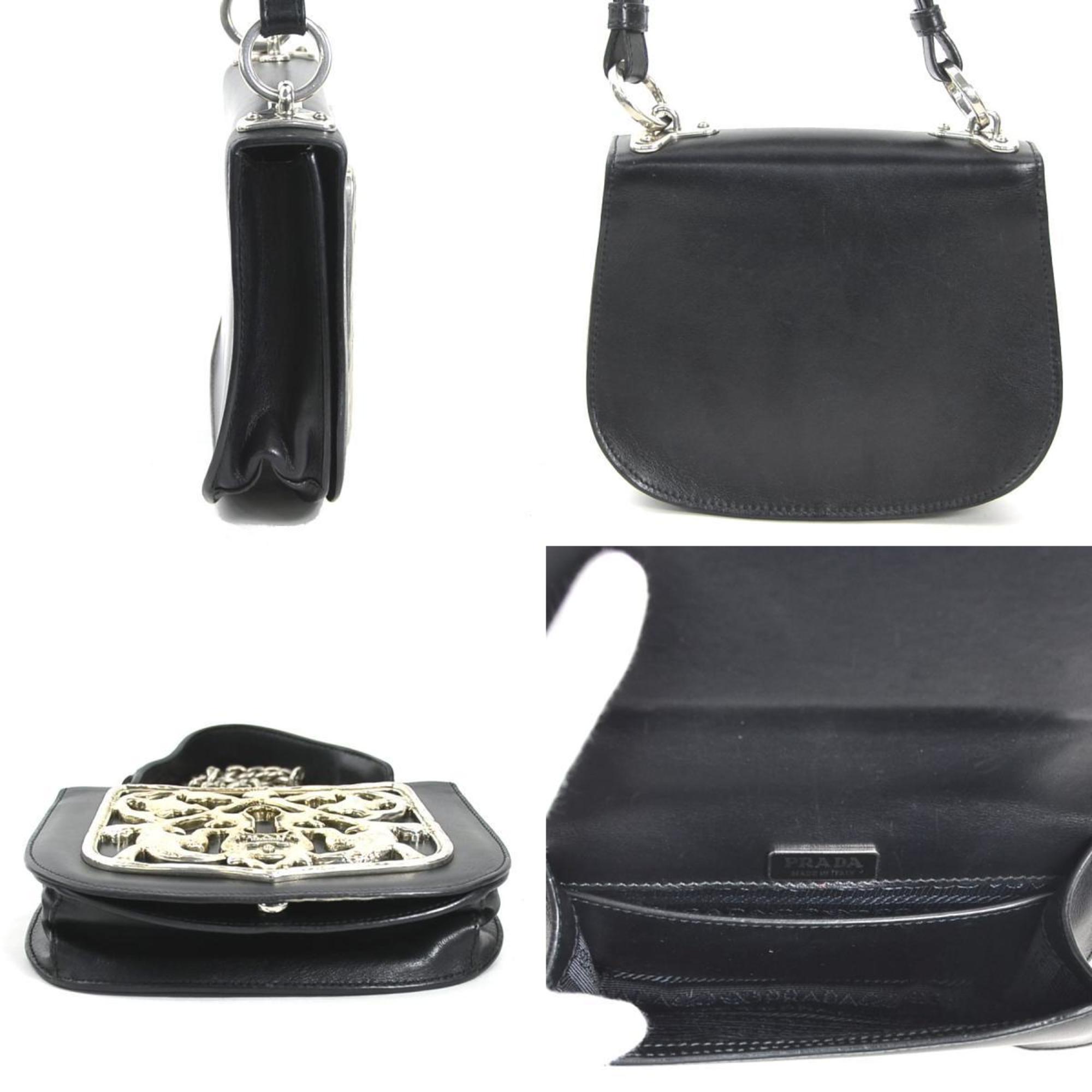Prada Black Leather Metal Shoulder Bag (Pre-Owned)