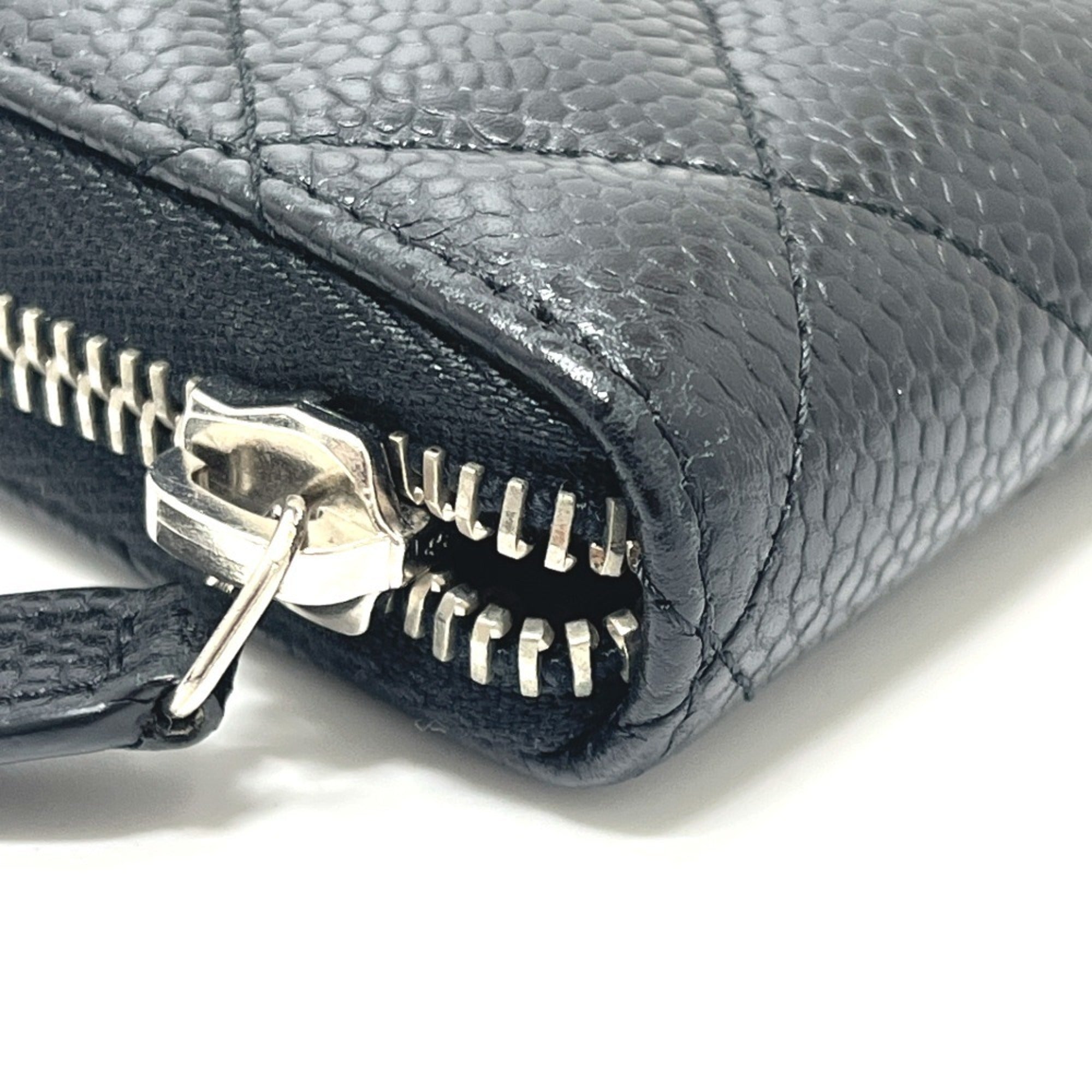 Chanel Black Grained Calfskin Long Wallet (Bi-Fold) (Pre-Owned)
