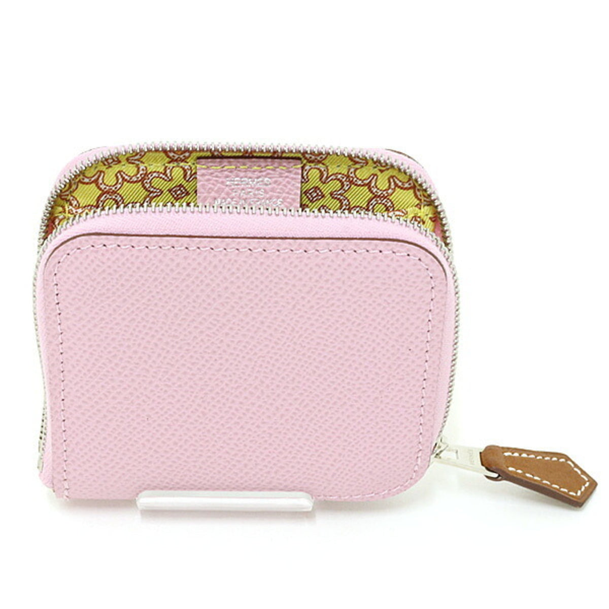 Hermes Jaune Epsom Leather Silk Coin Purse/Coin Case (Pre-Owned)