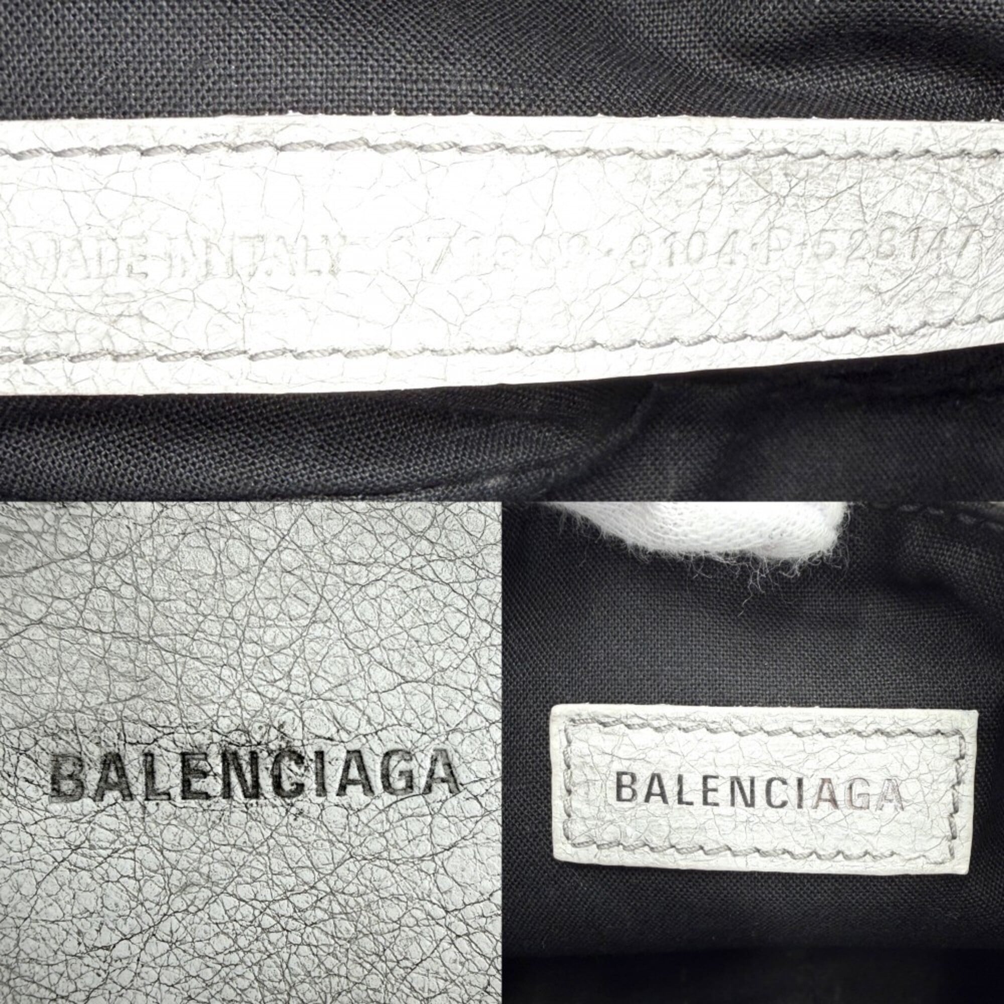 Balenciaga Gray White Leather Shoulder Bag (Pre-Owned)