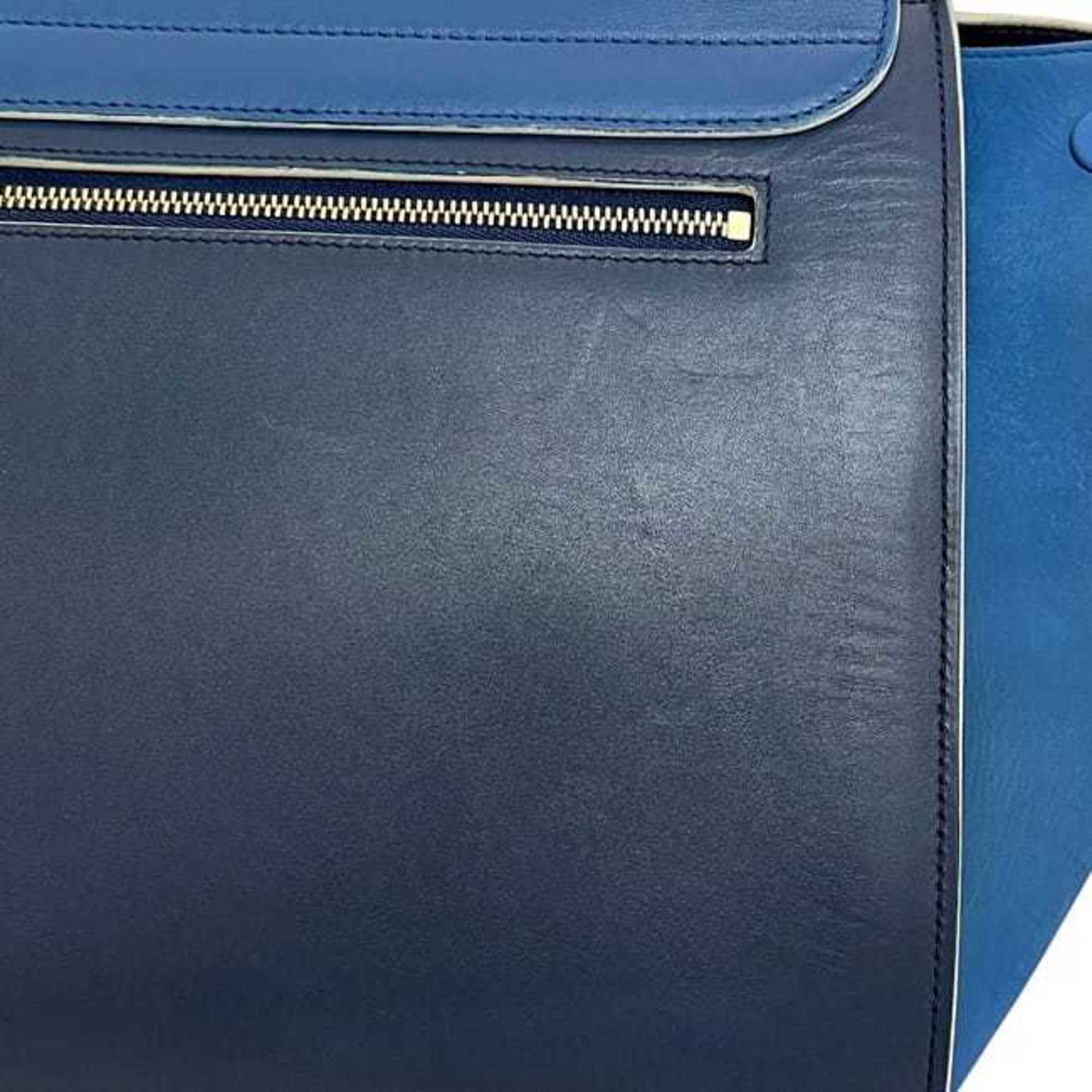 Celine Blue Navy Leather Handbag Shoulder Bag (Pre-Owned)