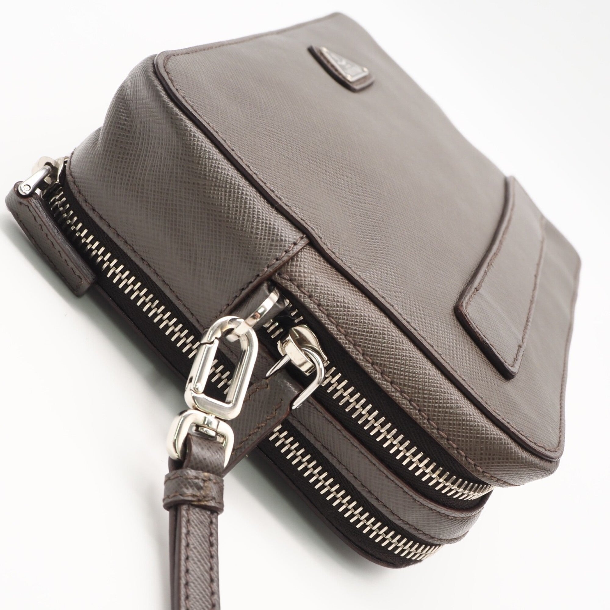 Prada Saffiano Grayish Saffiano Clutch Bag (Pre-Owned)