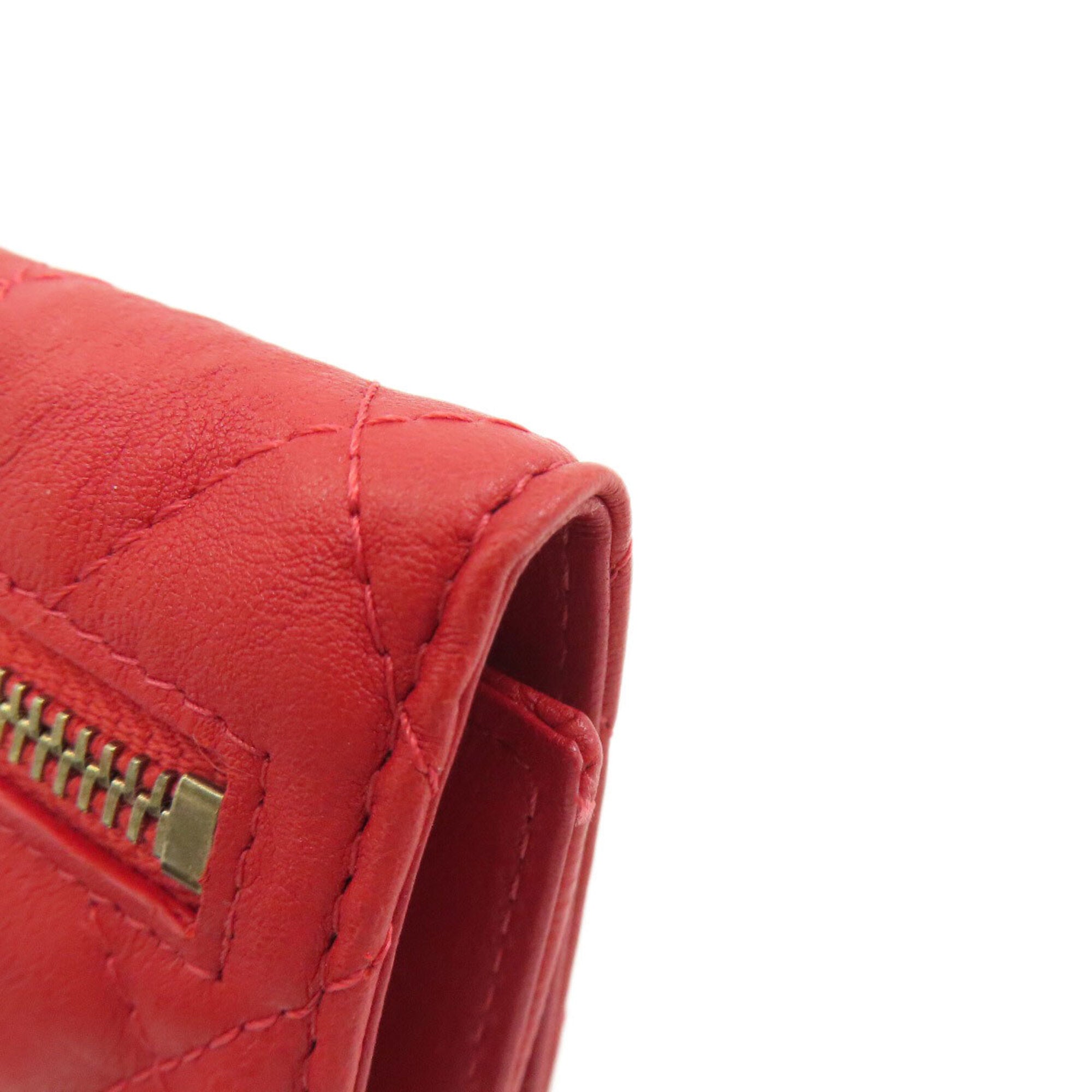 Chanel Red Color Leather Wallet (Bi-Fold) (Pre-Owned)