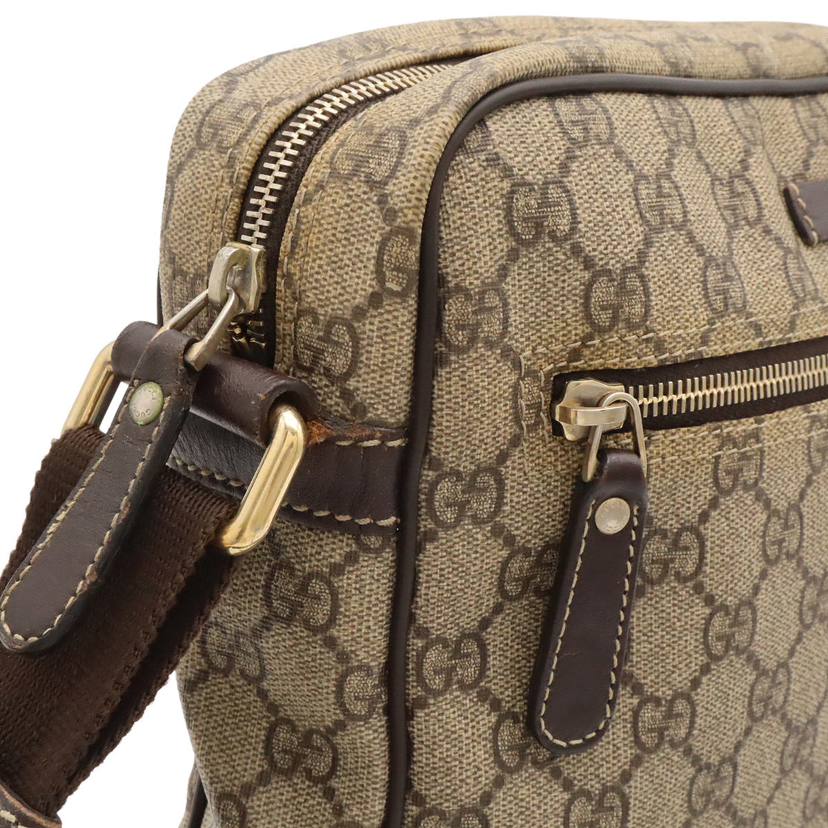 Gucci Gg Plus Beige Dark Brown Khaki Gg Supreme Canvas Pvc Coated Canvas Leather Shoulder Bag (Pre-Owned)