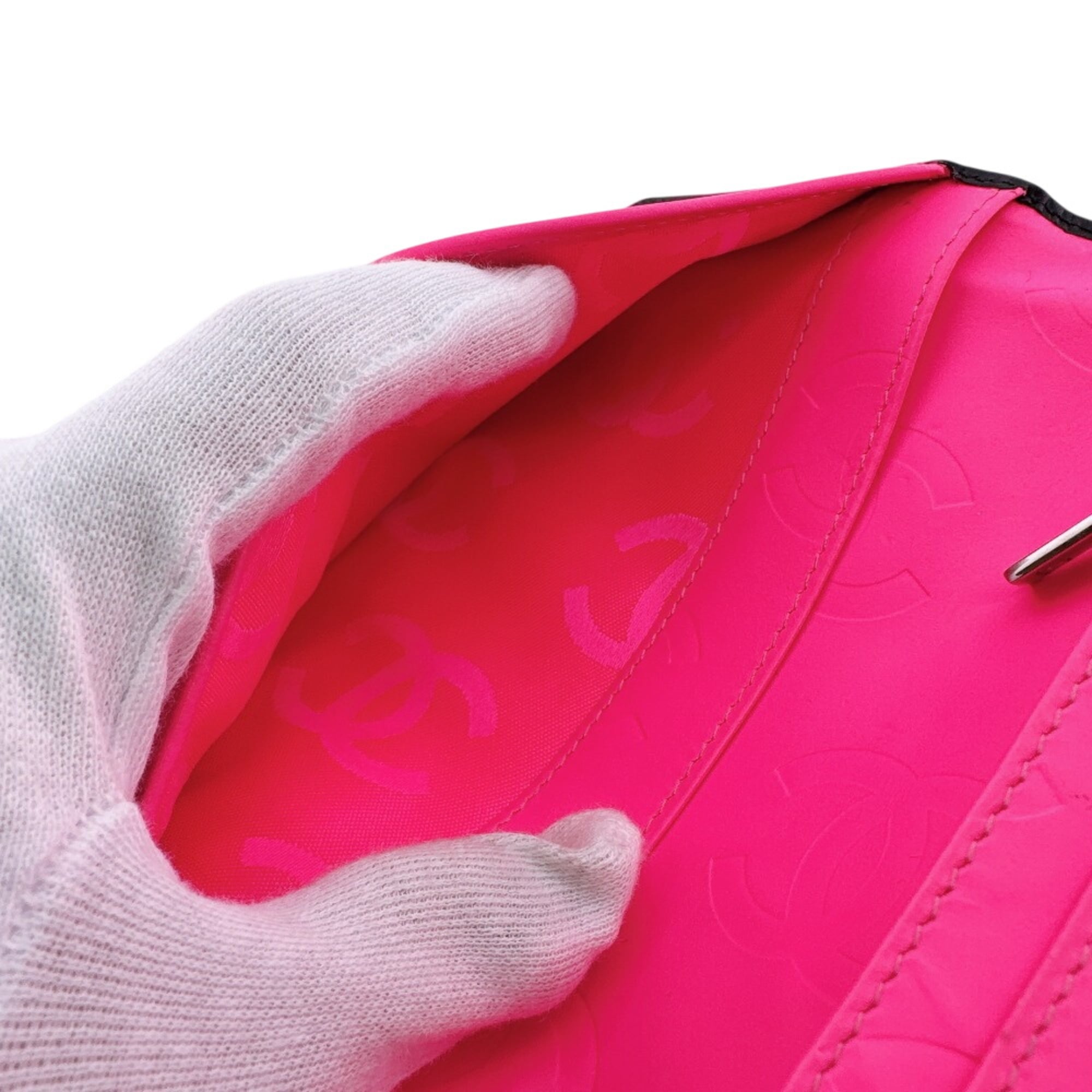 Chanel Black Pink Leather Long Wallet (Bi-Fold) (Pre-Owned)