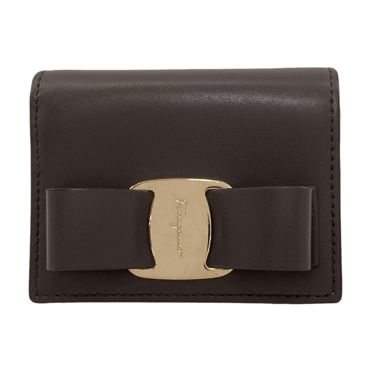 Salvatore Ferragamo Brown Pink Leather Wallet (Bi-Fold) (Pre-Owned)