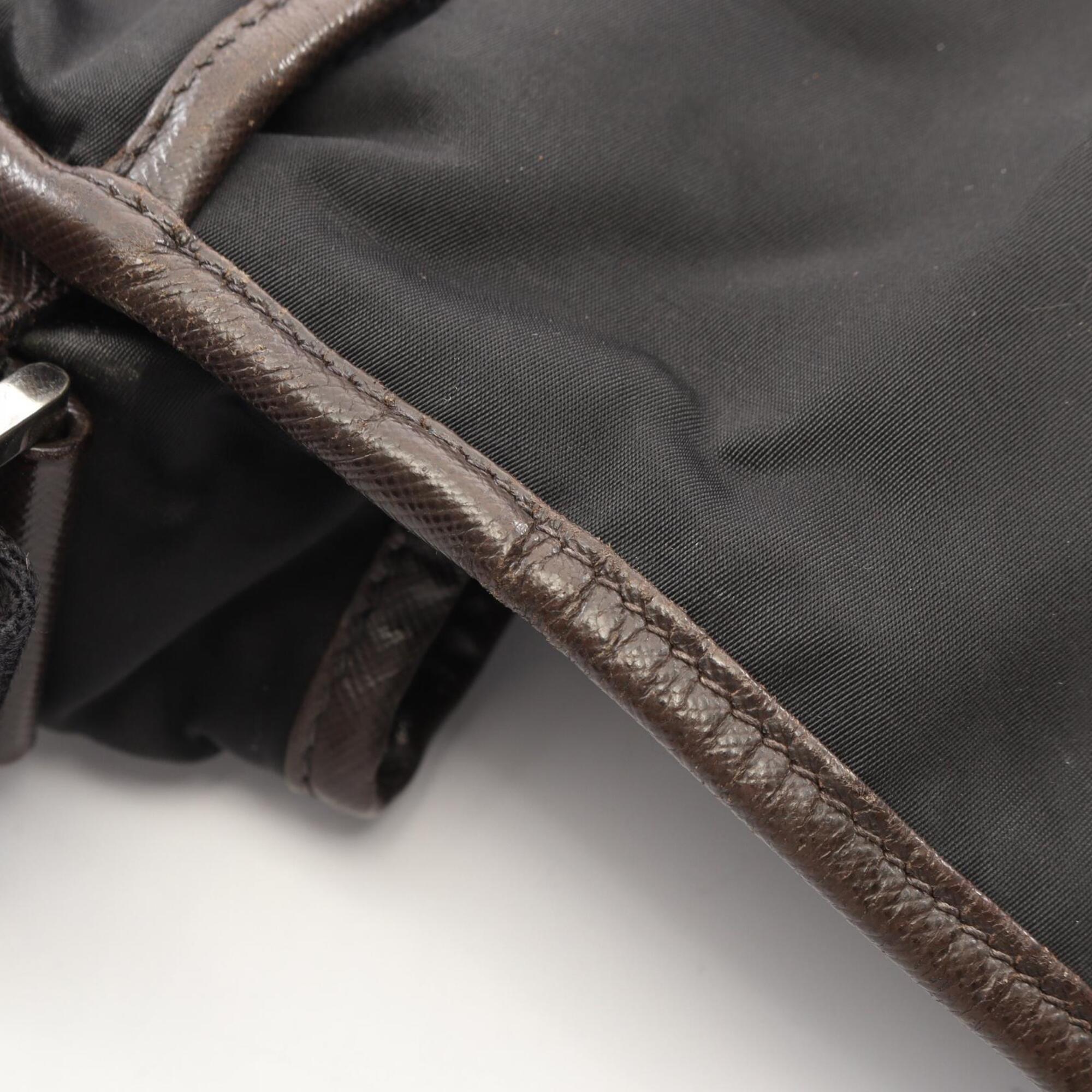 Prada Black Brown Canvas Leather Handbag Shoulder Bag (Pre-Owned)