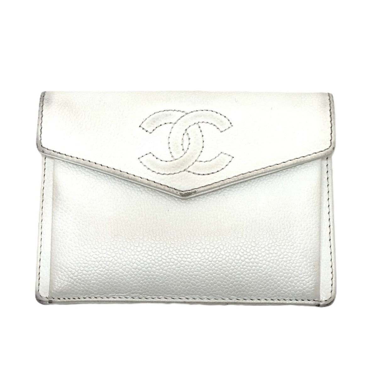 Chanel White Grained Calfskin Wallet (Bi-Fold) (Pre-Owned)
