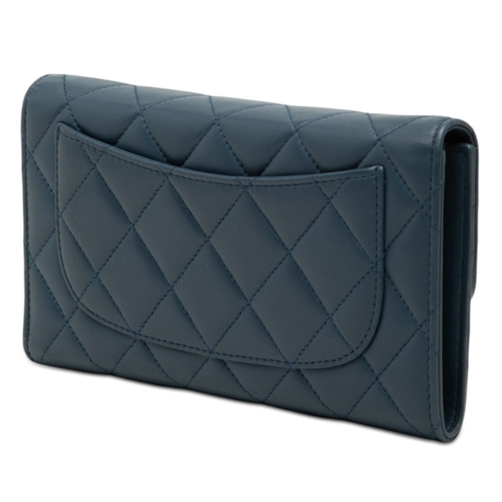 Chanel Navy Leather Long Wallet (Bi-Fold) (Pre-Owned)