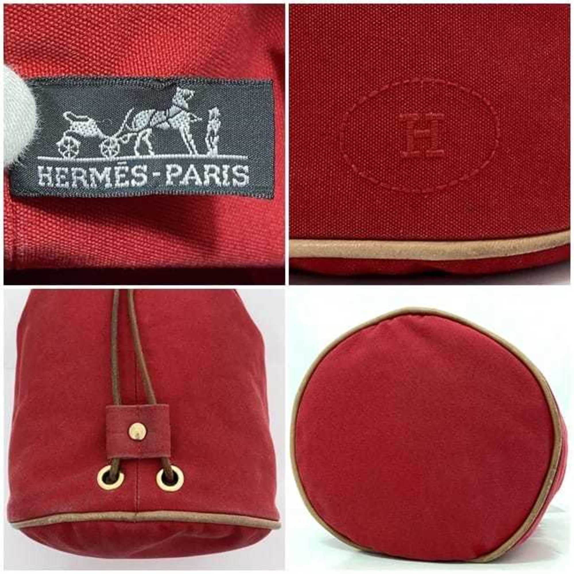 Hermes Red Color Cotton Canvas Leather Backpack (Pre-Owned)