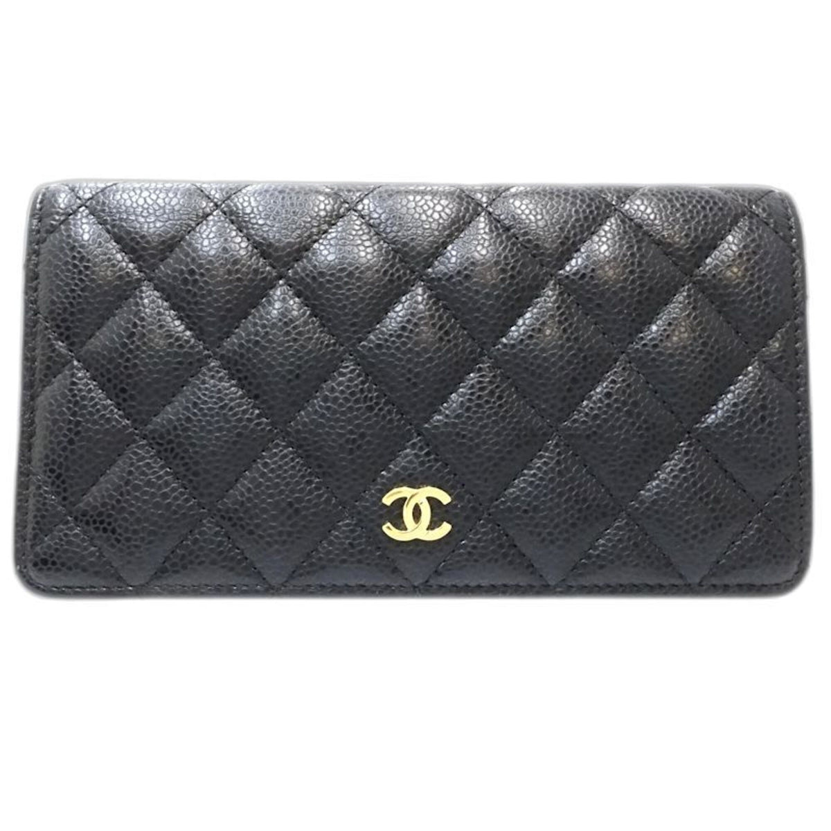 Chanel Black Grained Calfskin Long Wallet (Bi-Fold) (Pre-Owned)