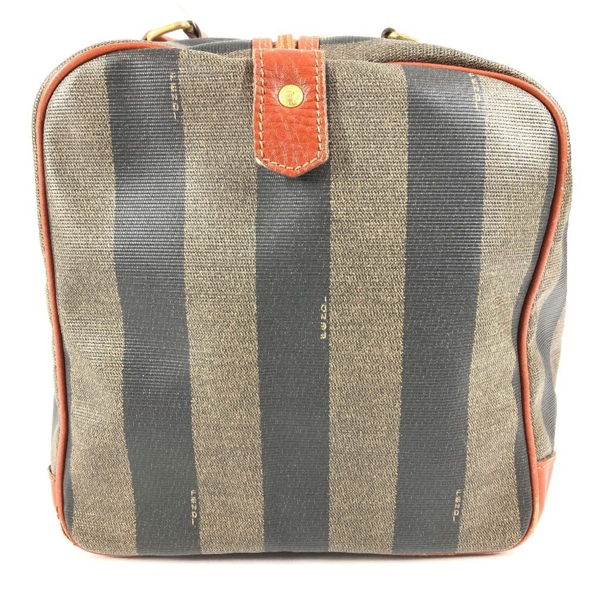 Fendi Brown Khaki Pvc Leather Boston Bag Handbag (Pre-Owned)