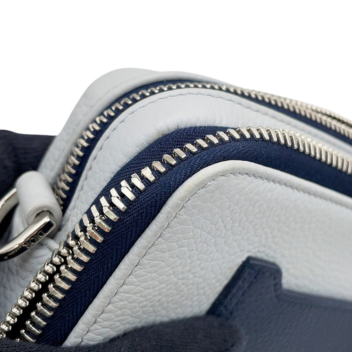 Christian Dior Gray Navy Leather Shoulder Bag (Pre-Owned)