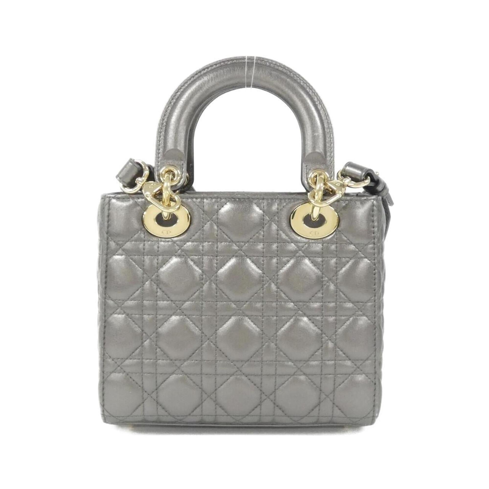 Christian Dior Gray Gunmetal Metallic Leather Handbag (Pre-Owned)