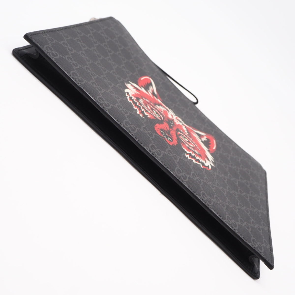 Gucci Black Gray Red Color Coated Canvas Leather Clutch Bag (Pre-Owned)