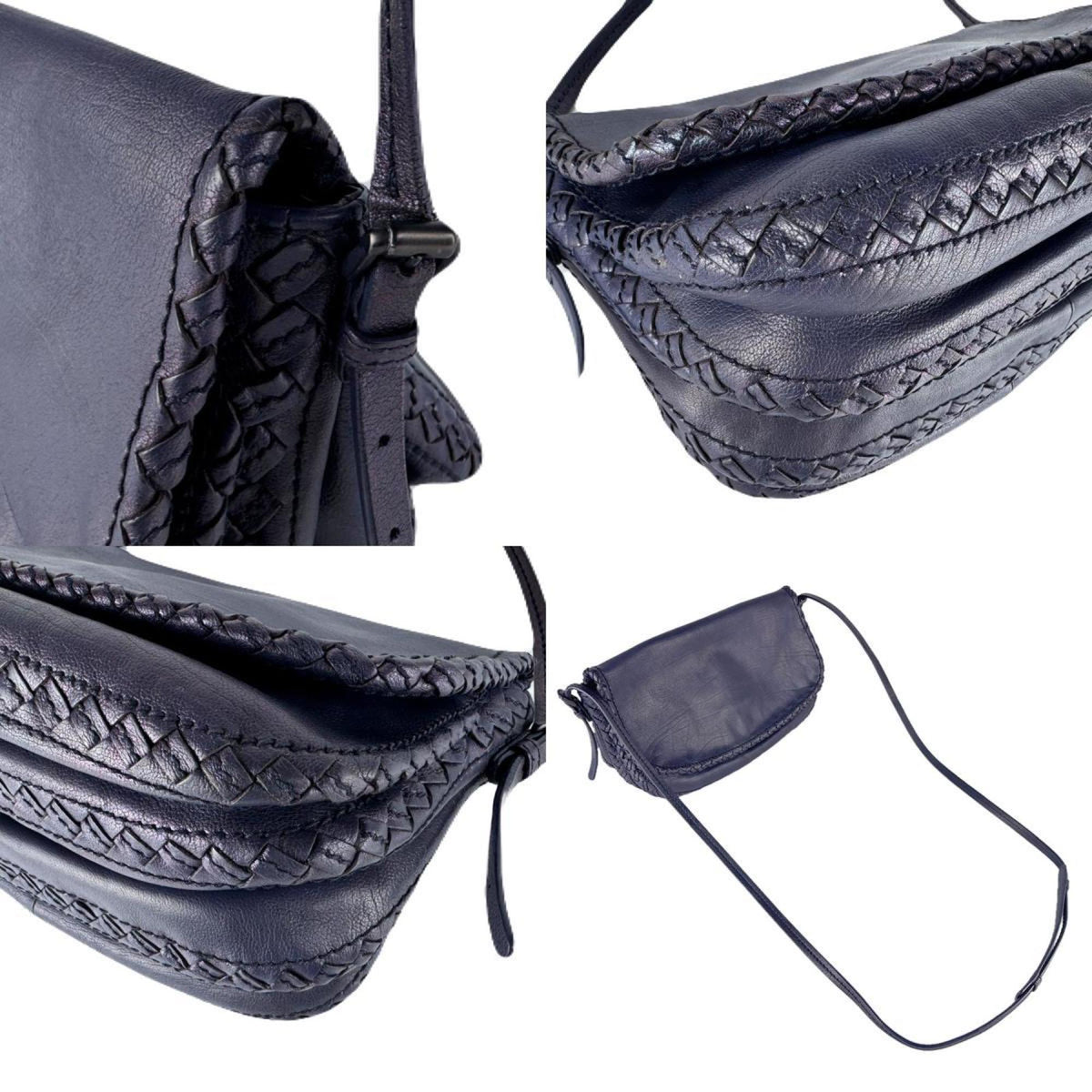 Bottega Veneta Intrecciato Metallic Navy Leather Shoulder Bag (Pre-Owned)