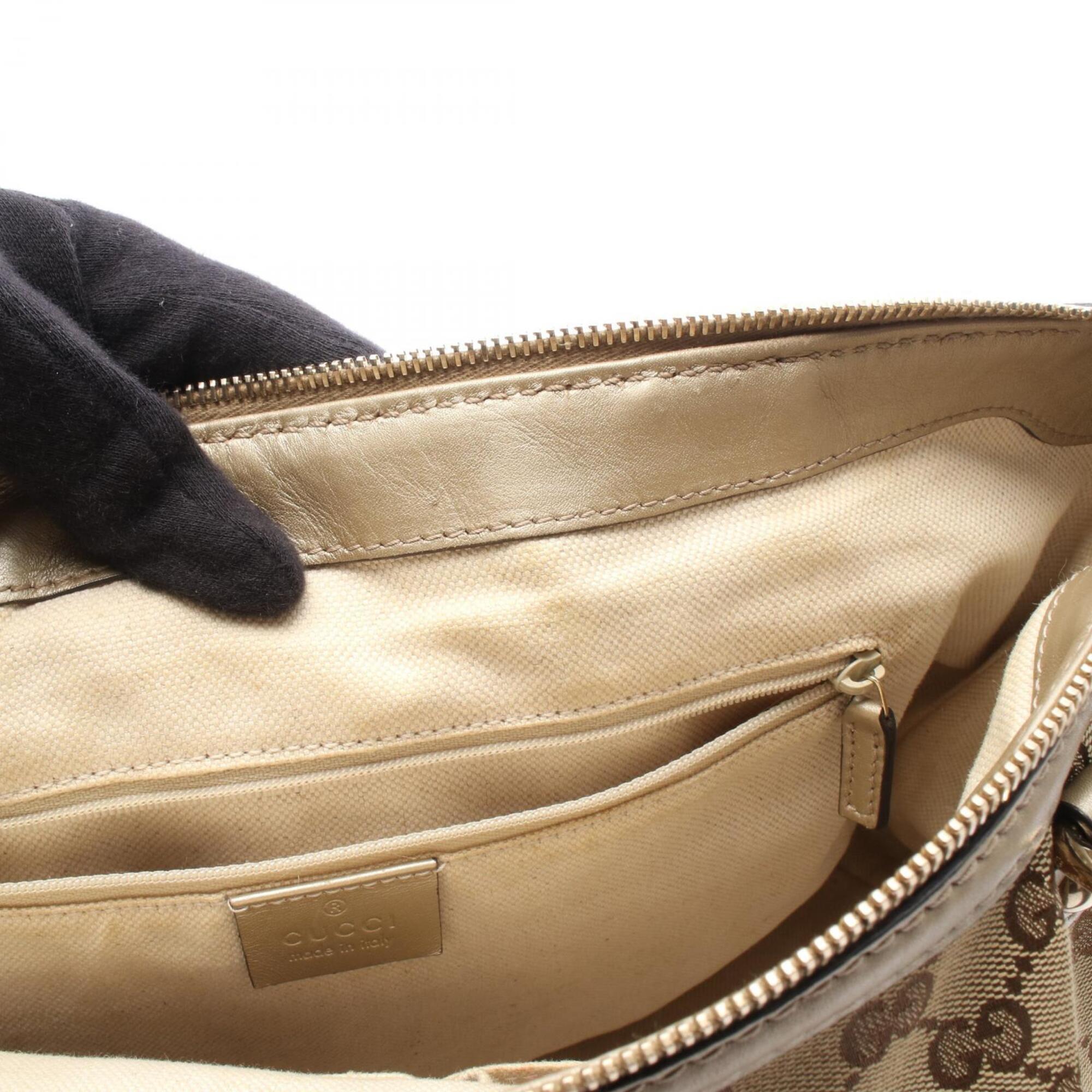 Gucci Beige Brown Gg Canvas Leather Handbag (Pre-Owned)