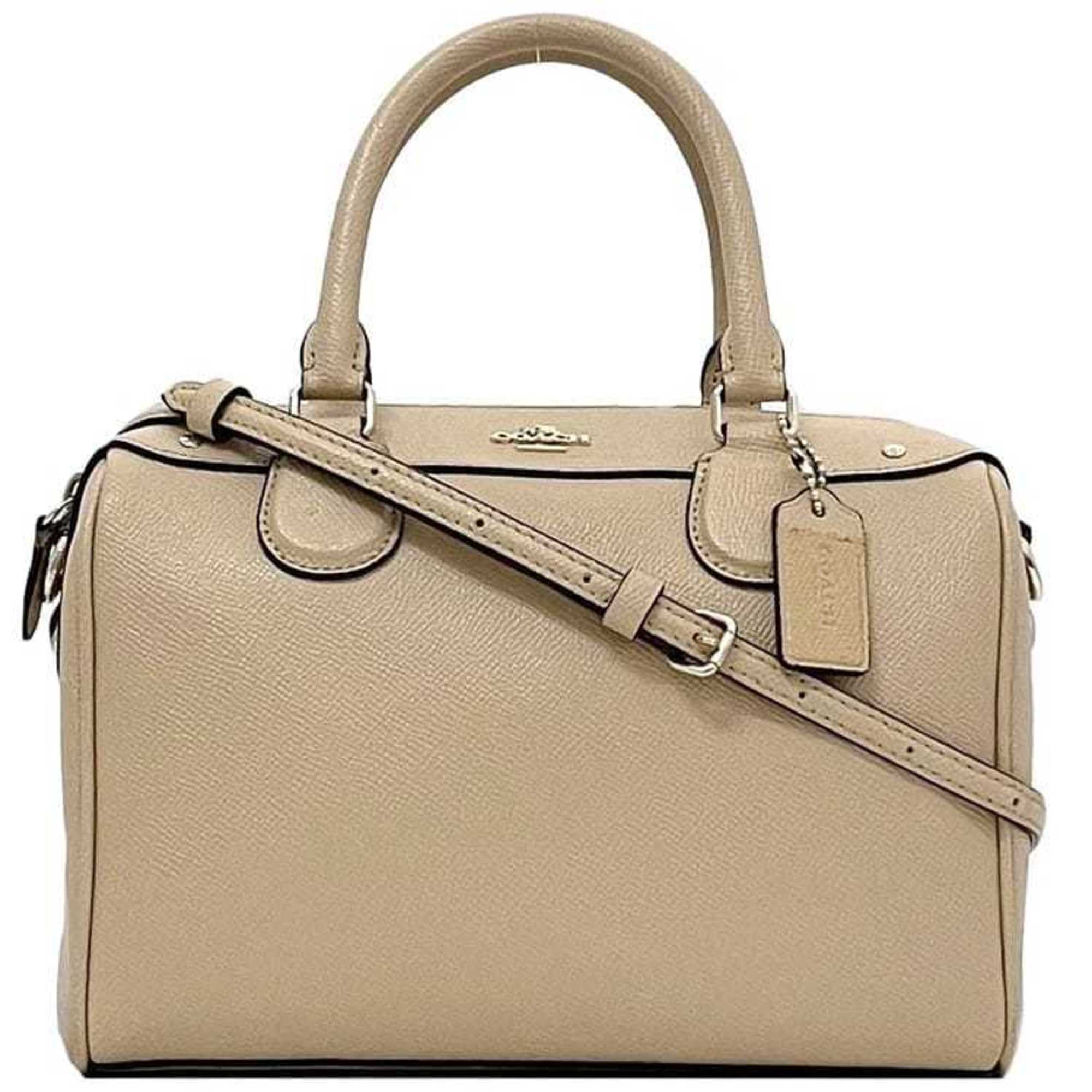 Coach Beige Leather Boston Bag Handbag Shoulder Bag (Pre-Owned)