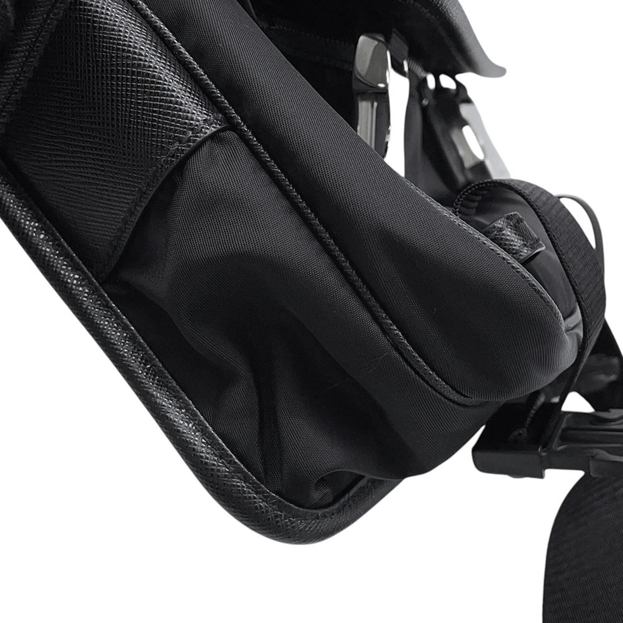 Prada Black Nylon Leather Handbag Pouch Shoulder Bag (Pre-Owned)