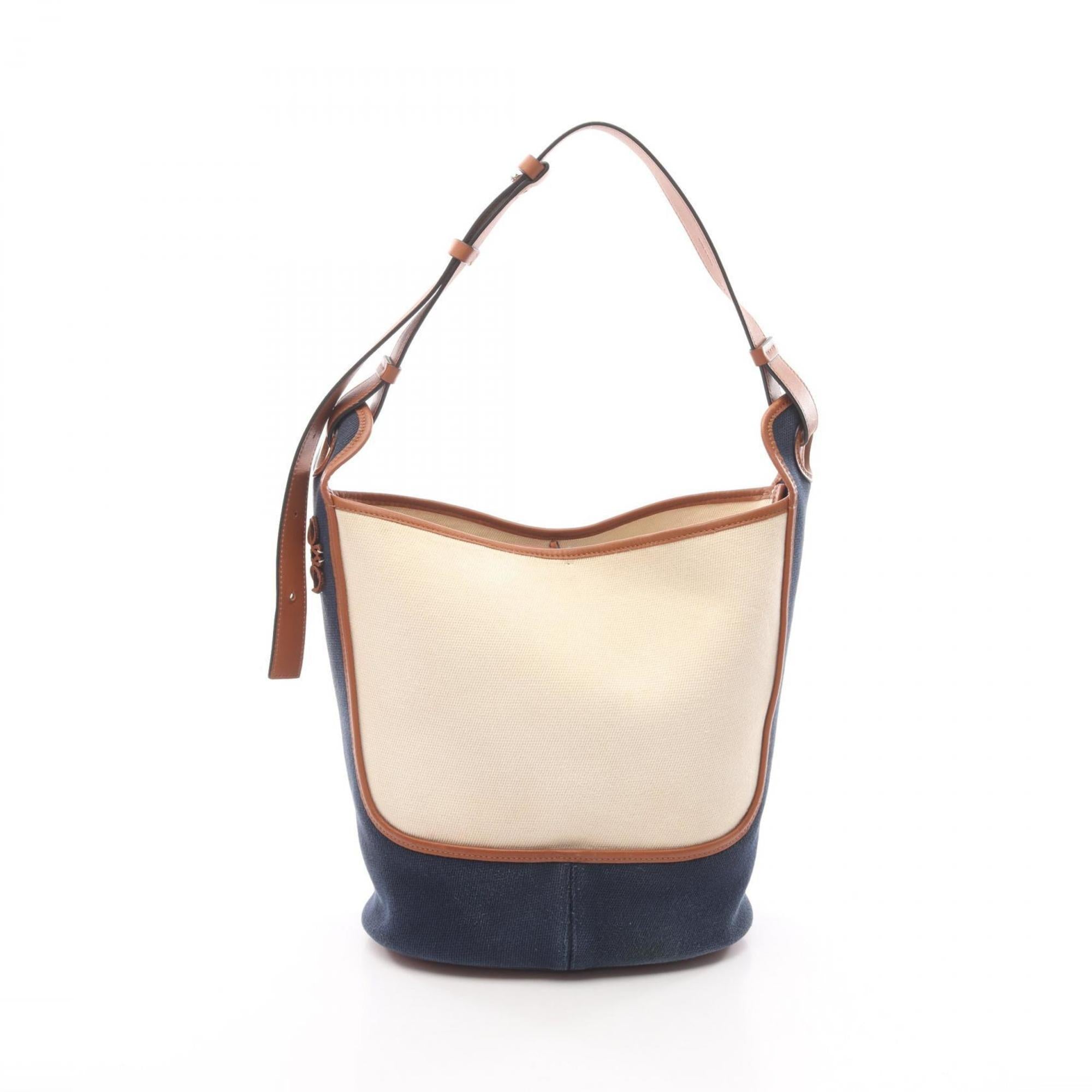 Loewe Brown Ivory Navy Canvas Leather Handbag Shoulder Bag (Pre-Owned)