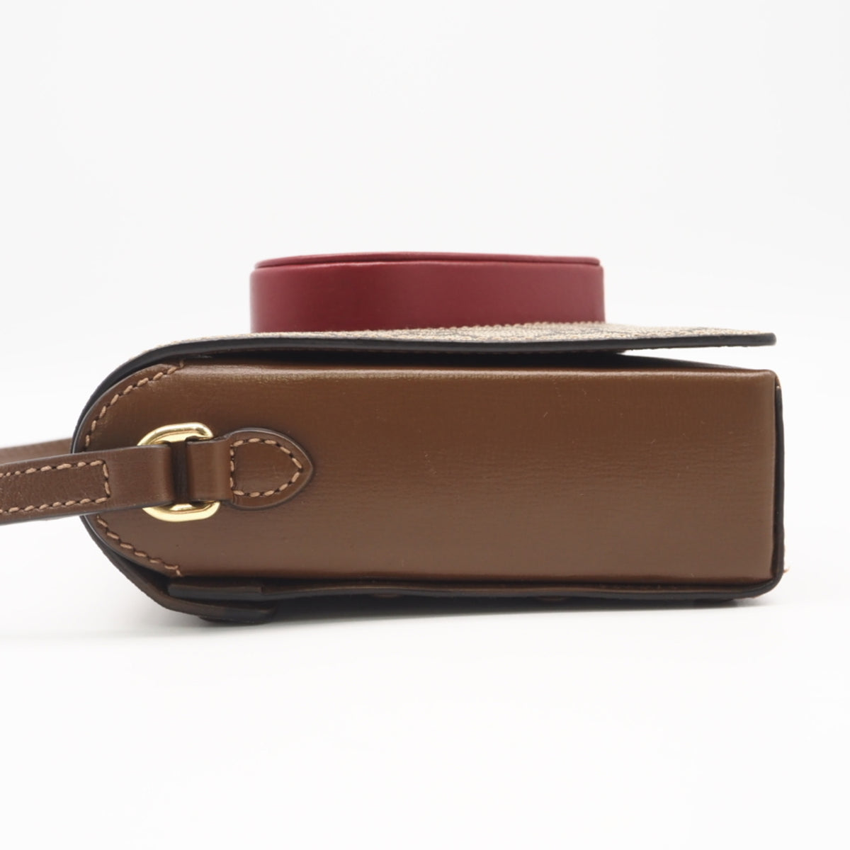 Gucci Beige Brown Red Color Coated Canvas Leather Shoulder Bag (Pre-Owned)