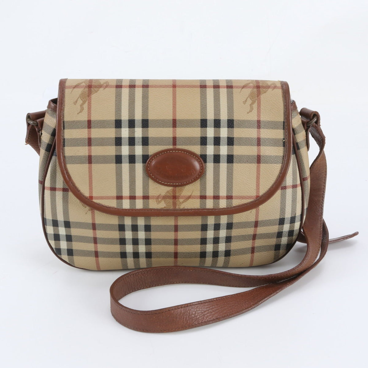 Burberry Beige Leather Coated Canvas Crossbody Bag Shoulder Bag (Pre-Owned)