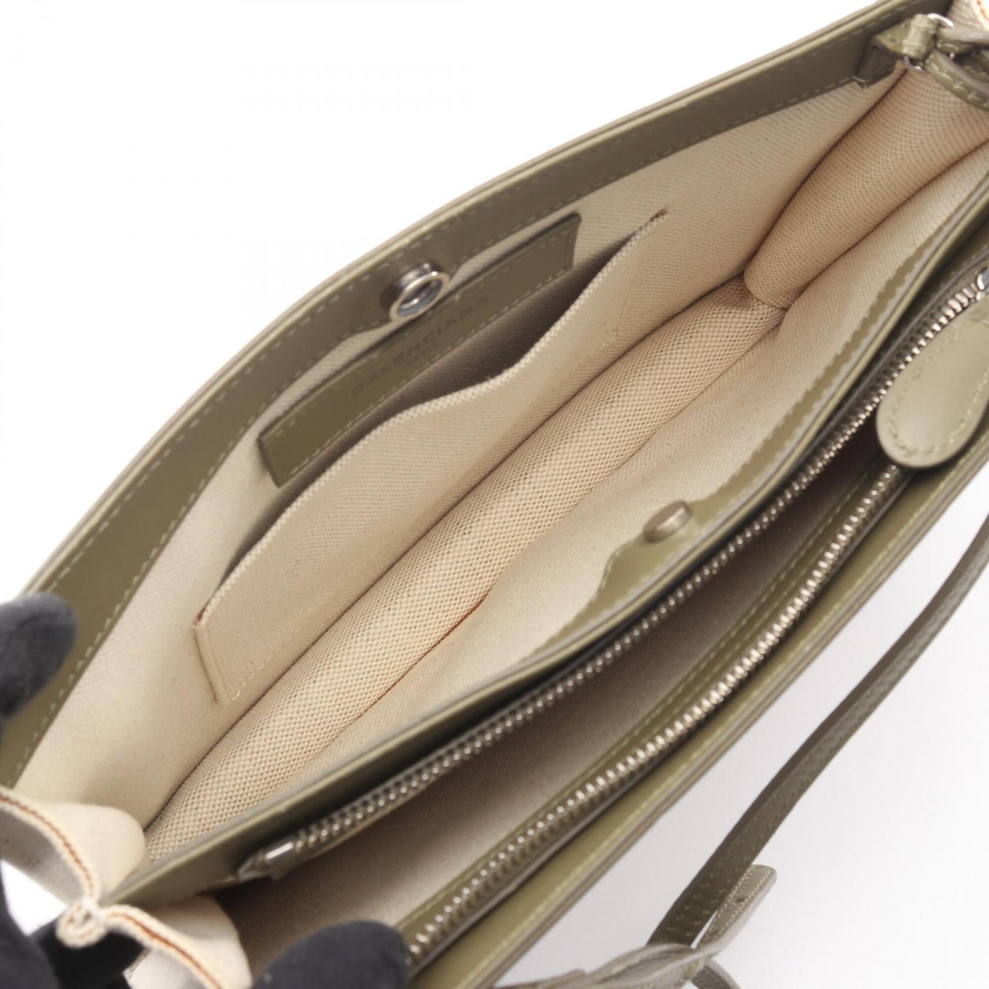 Balenciaga Khaki White Canvas Leather Handbag Pochette Shoulder Bag (Pre-Owned)
