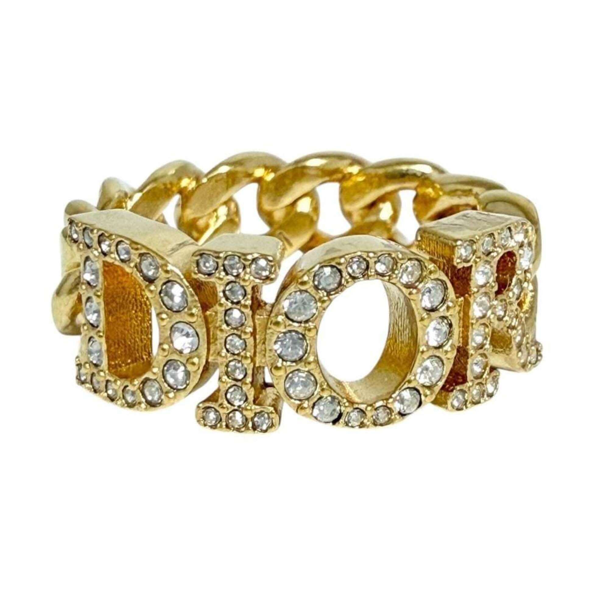 Christian Dior Metal Rhinestone Band Ring (Pre-Owned)