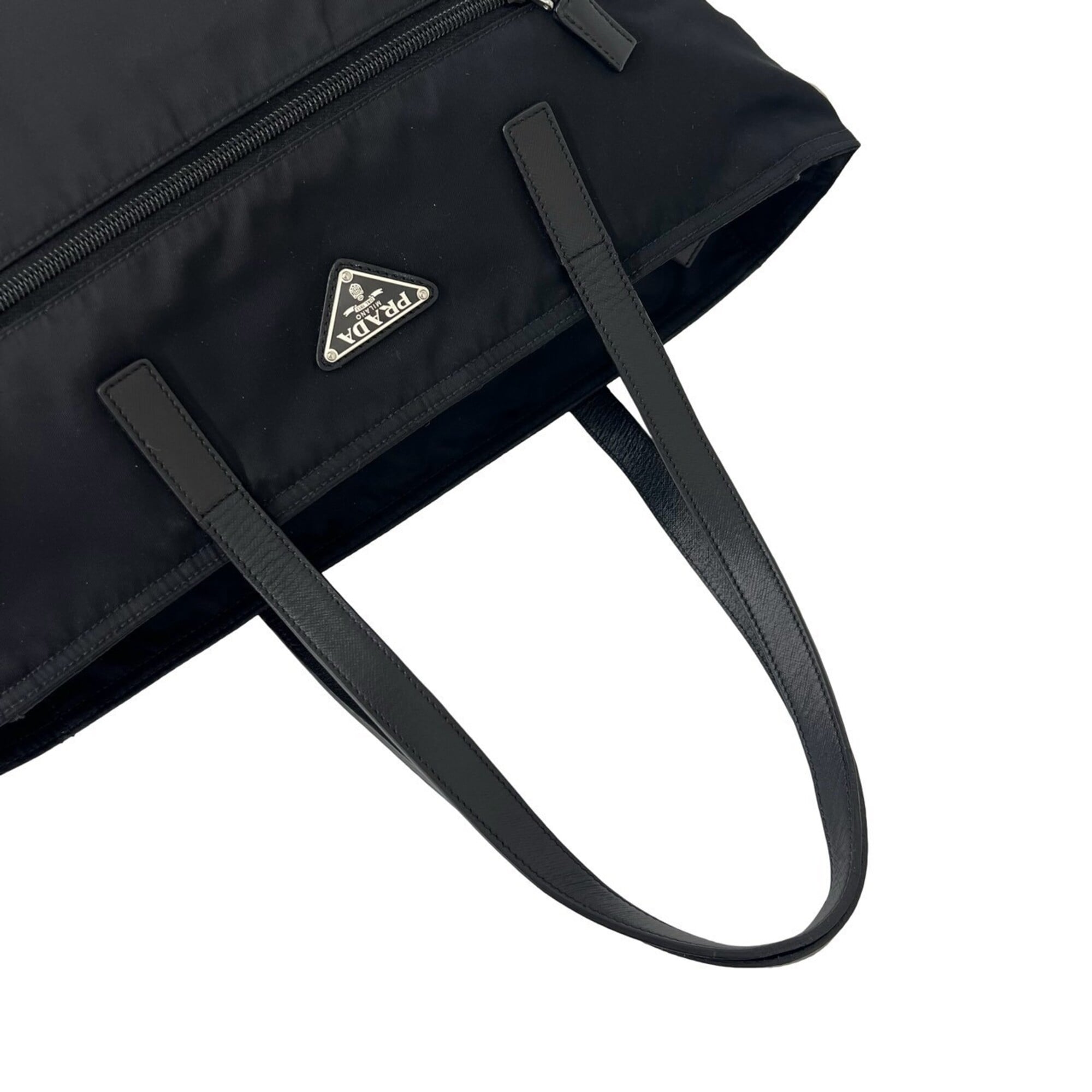 Prada Black Nylon Leather Shoulder Bag Tote Bag (Pre-Owned)
