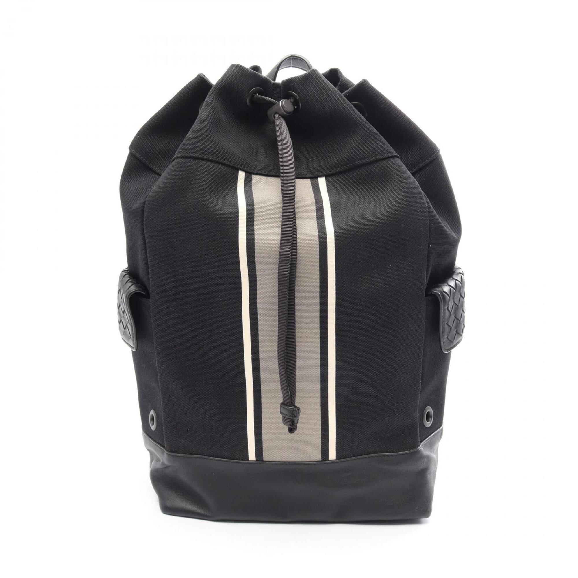 Bottega Veneta Black Gray White Canvas Leather Backpack Handbag (Pre-Owned)