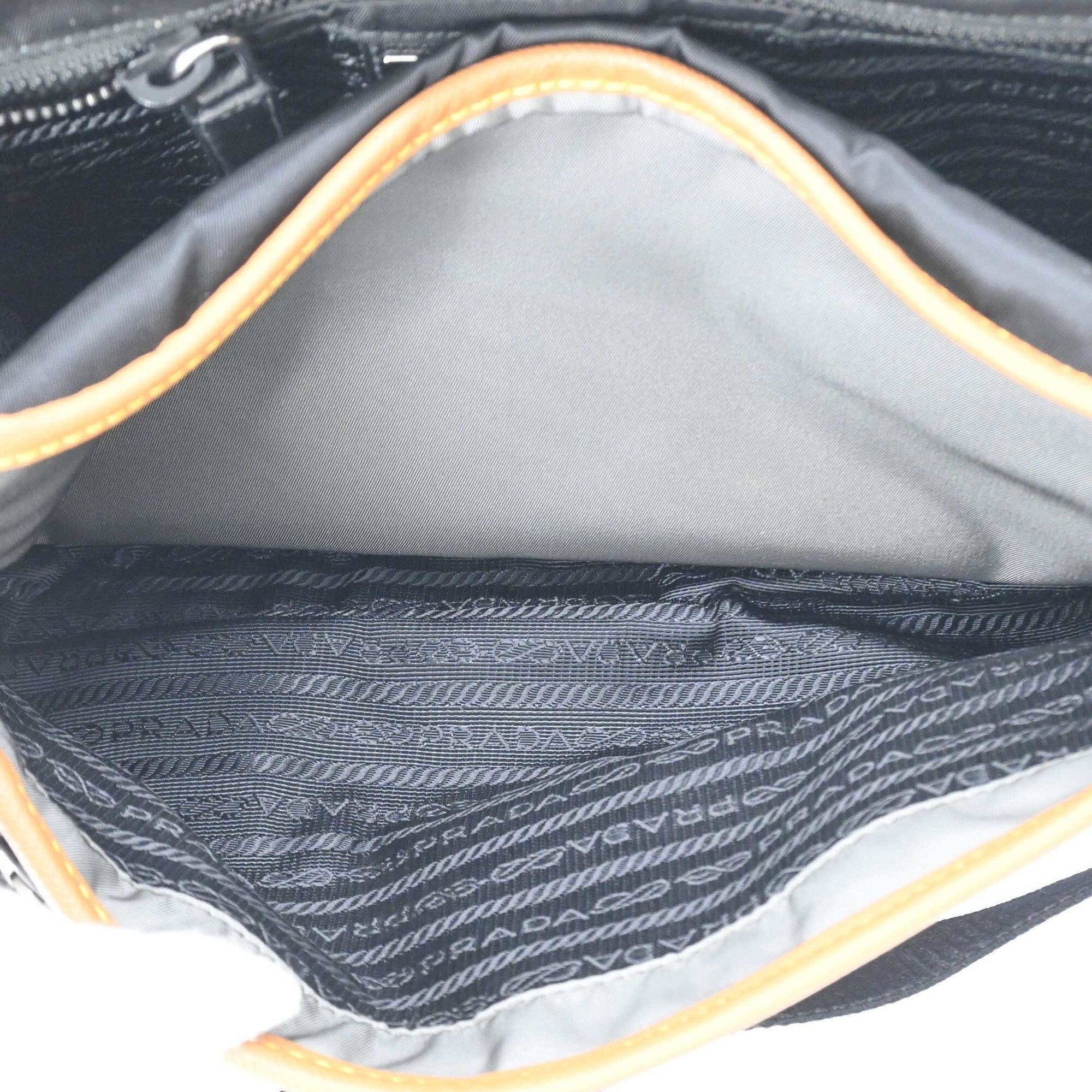 Prada Black Gray Brown Nylon Leather Shoulder Bag (Pre-Owned)