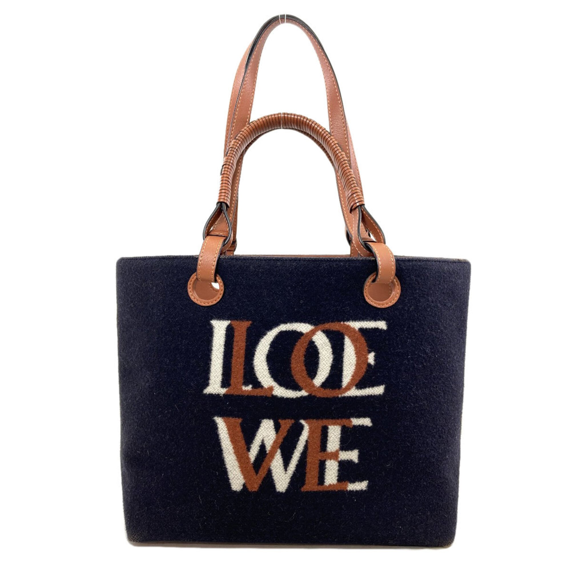 Loewe Brown Navy Wool Tote Bag (Pre-Owned)