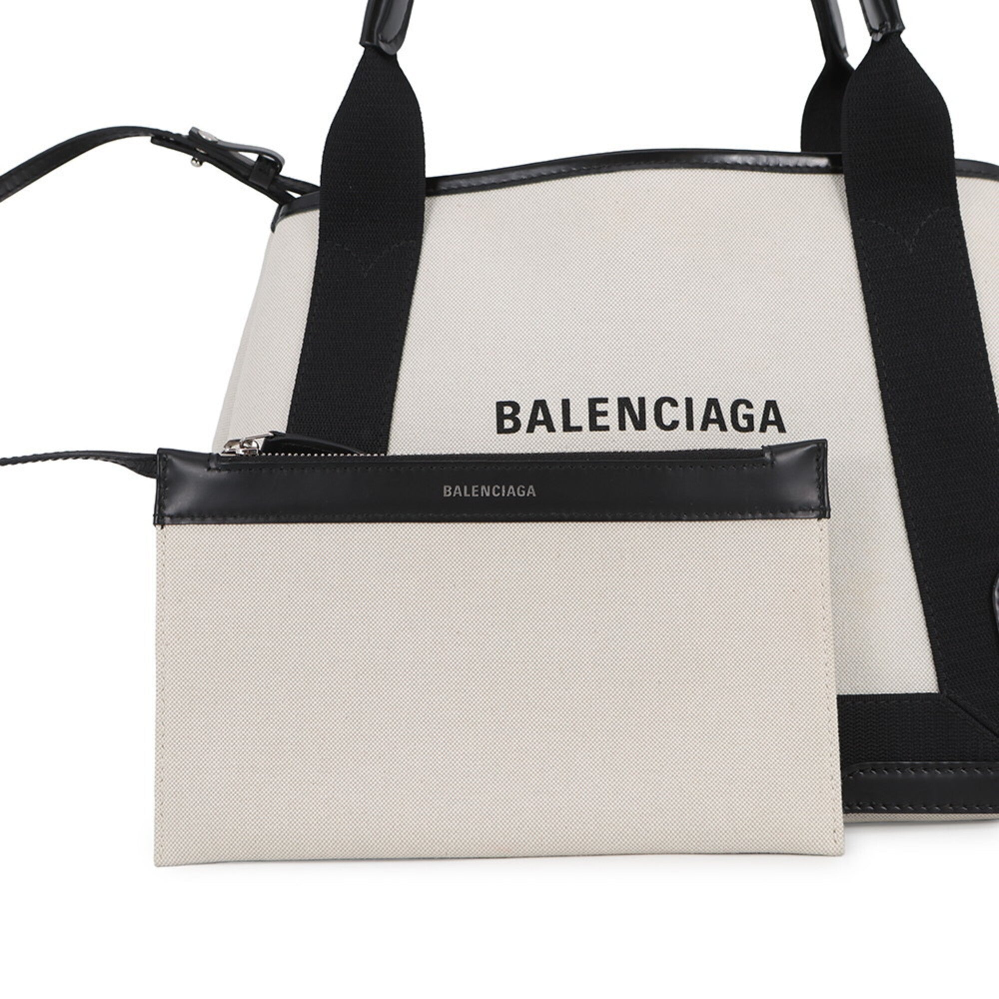 Balenciaga Black White Canvas Leather Handbag Pouch Tote Bag (Pre-Owned)