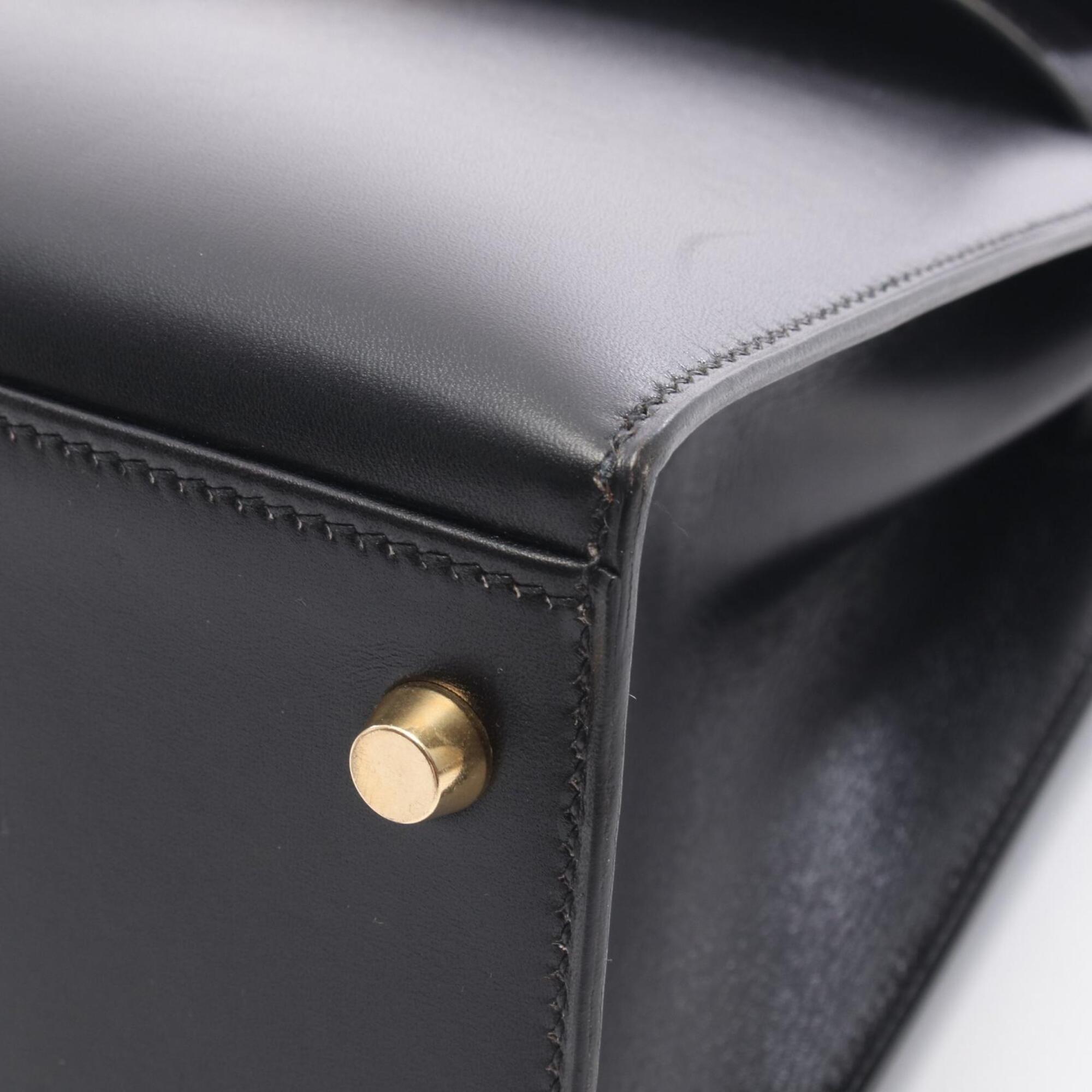 Hermes Black Box Calf Leather Leather Handbag (Pre-Owned)