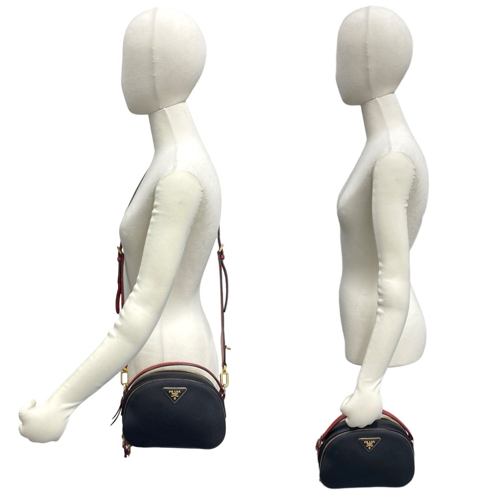Prada Black Red Color Leather Shoulder Bag (Pre-Owned)