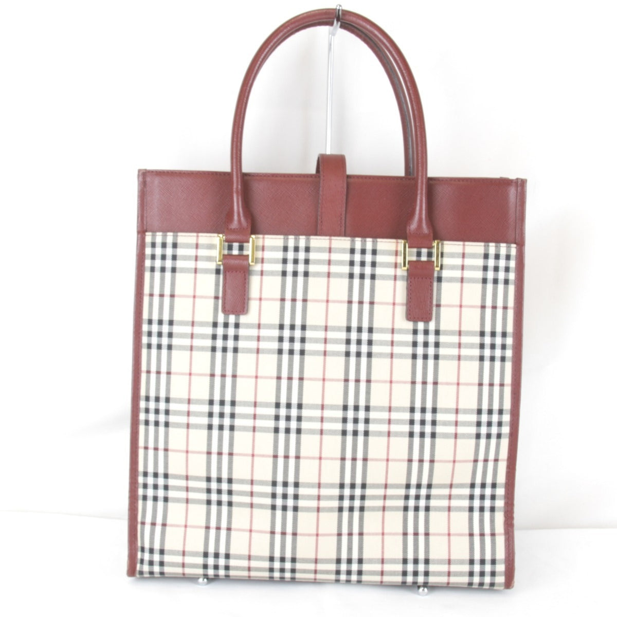 Burberry Red Color Canvas Leather Tote Bag (Pre-Owned)