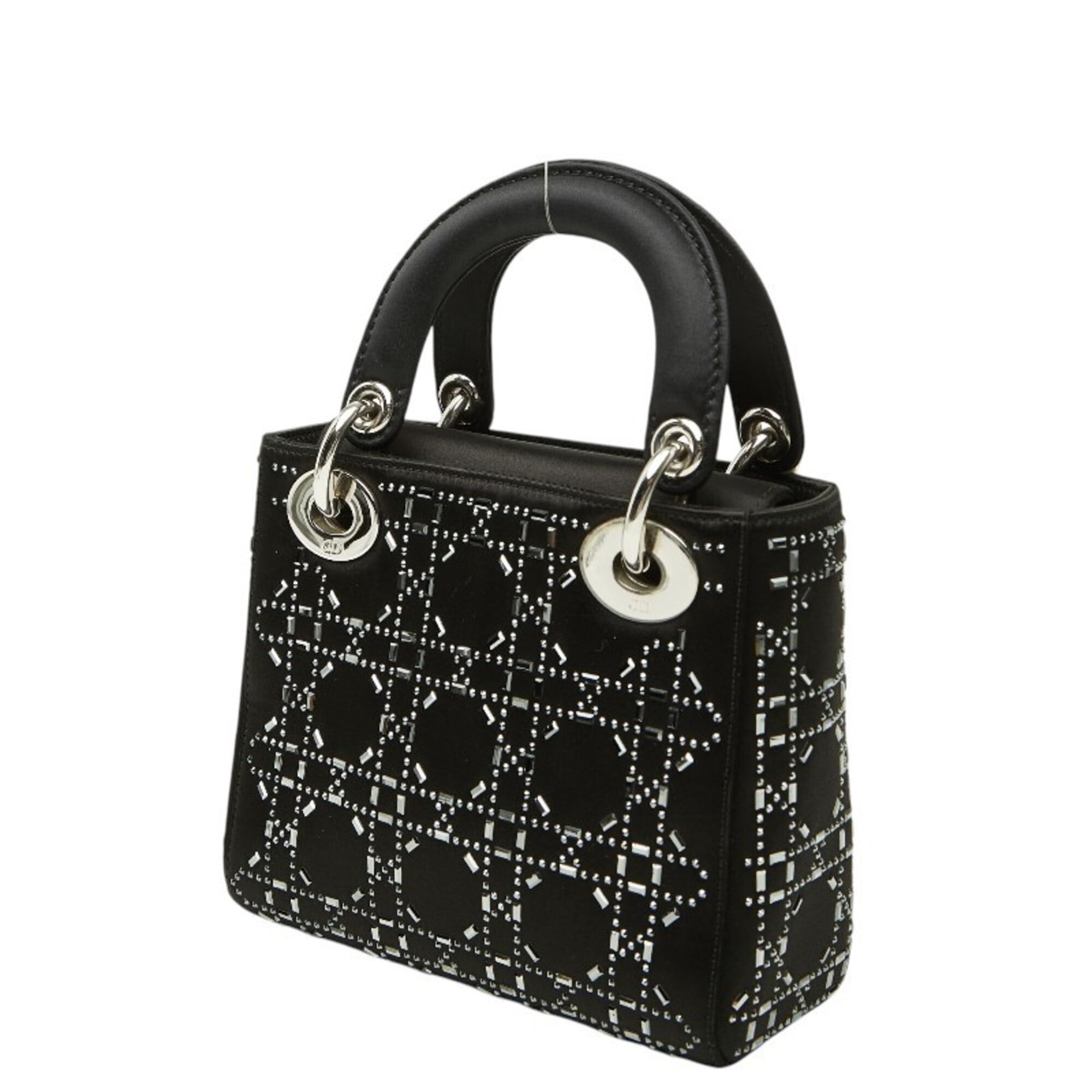 Christian Dior Lady Dior Black Satin Handbag Shoulder Bag (Pre-Owned)
