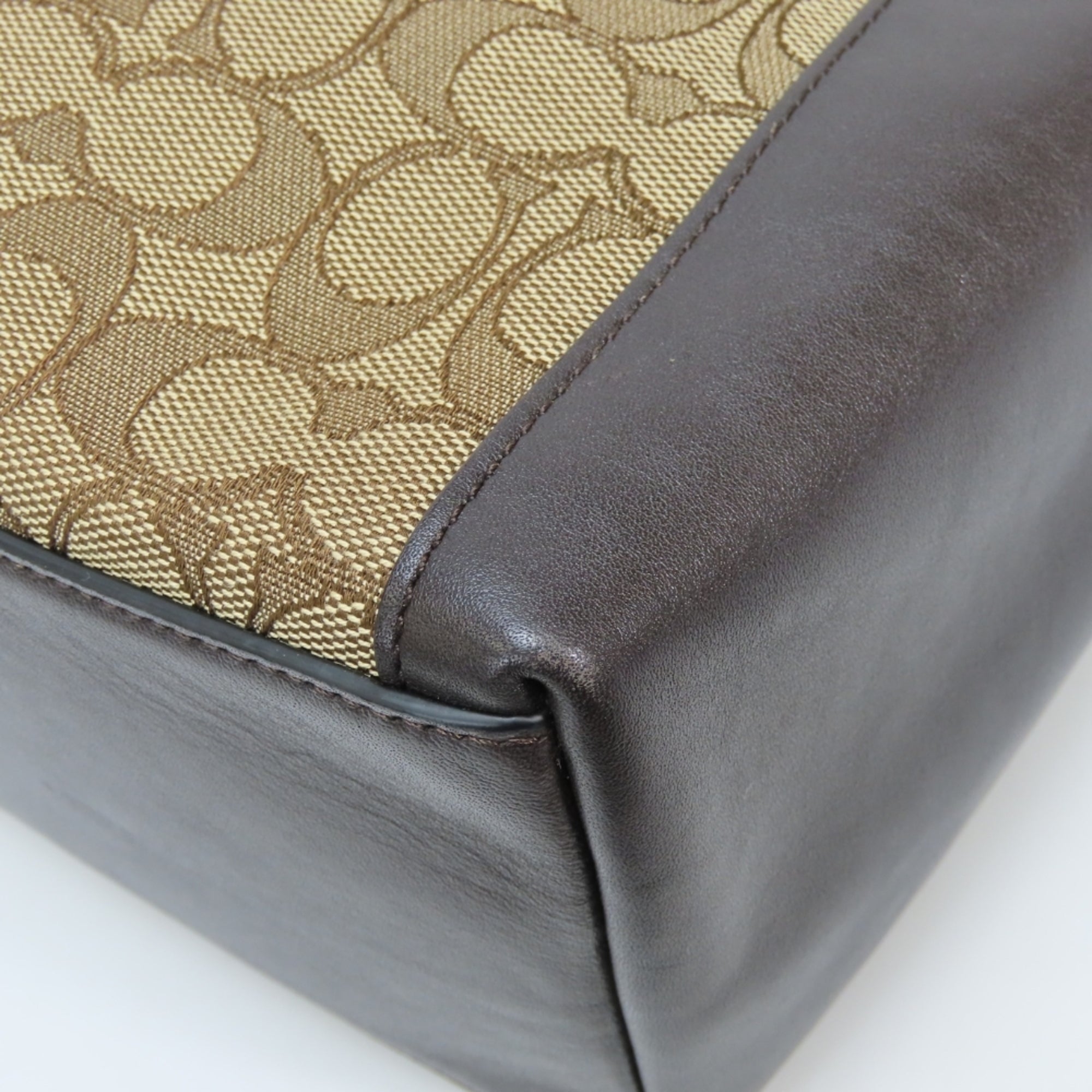 Coach Signature Beige Dark Brown Canvas Leather Tote Bag (Pre-Owned)