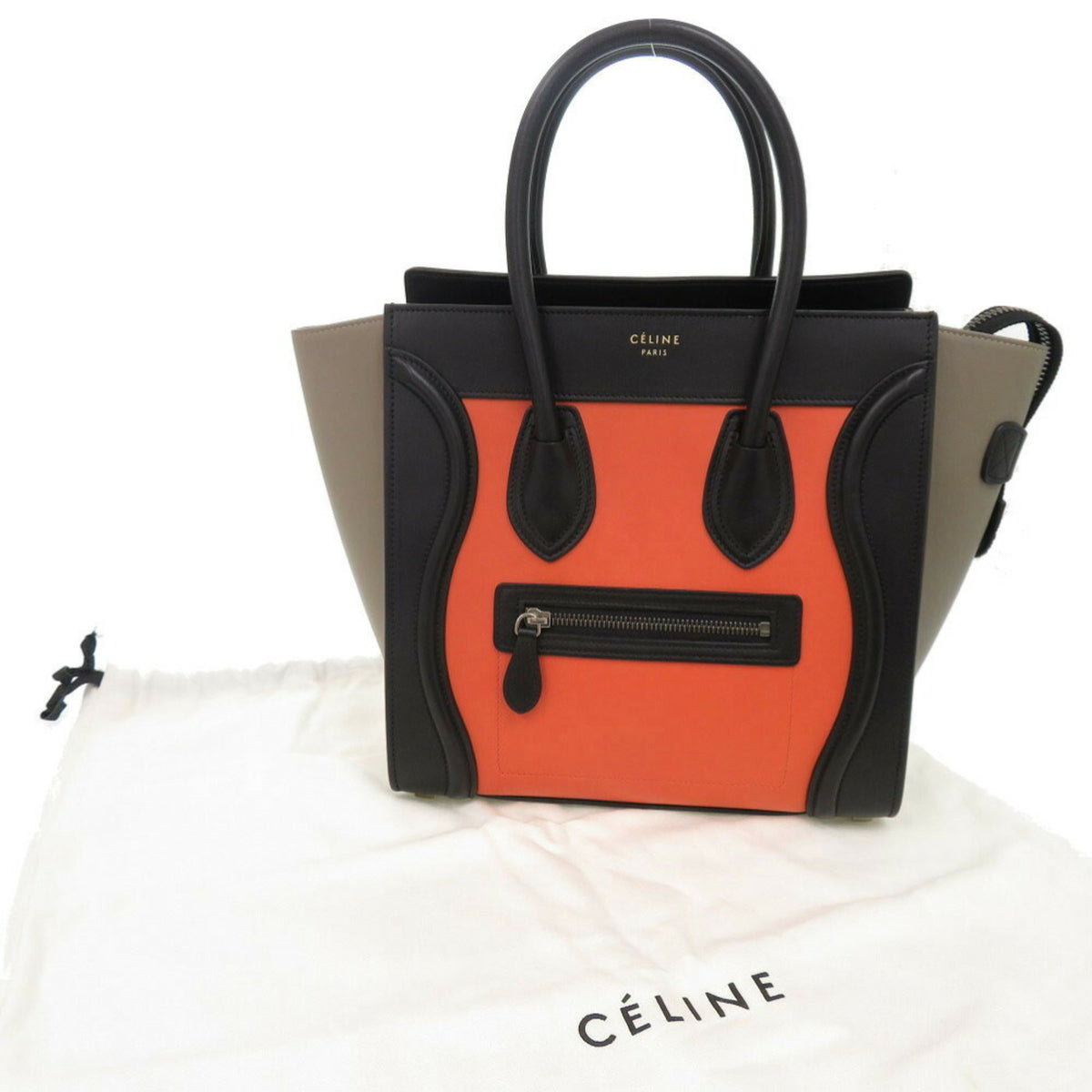 Celine Beige Black Orange Leather Handbag (Pre-Owned)