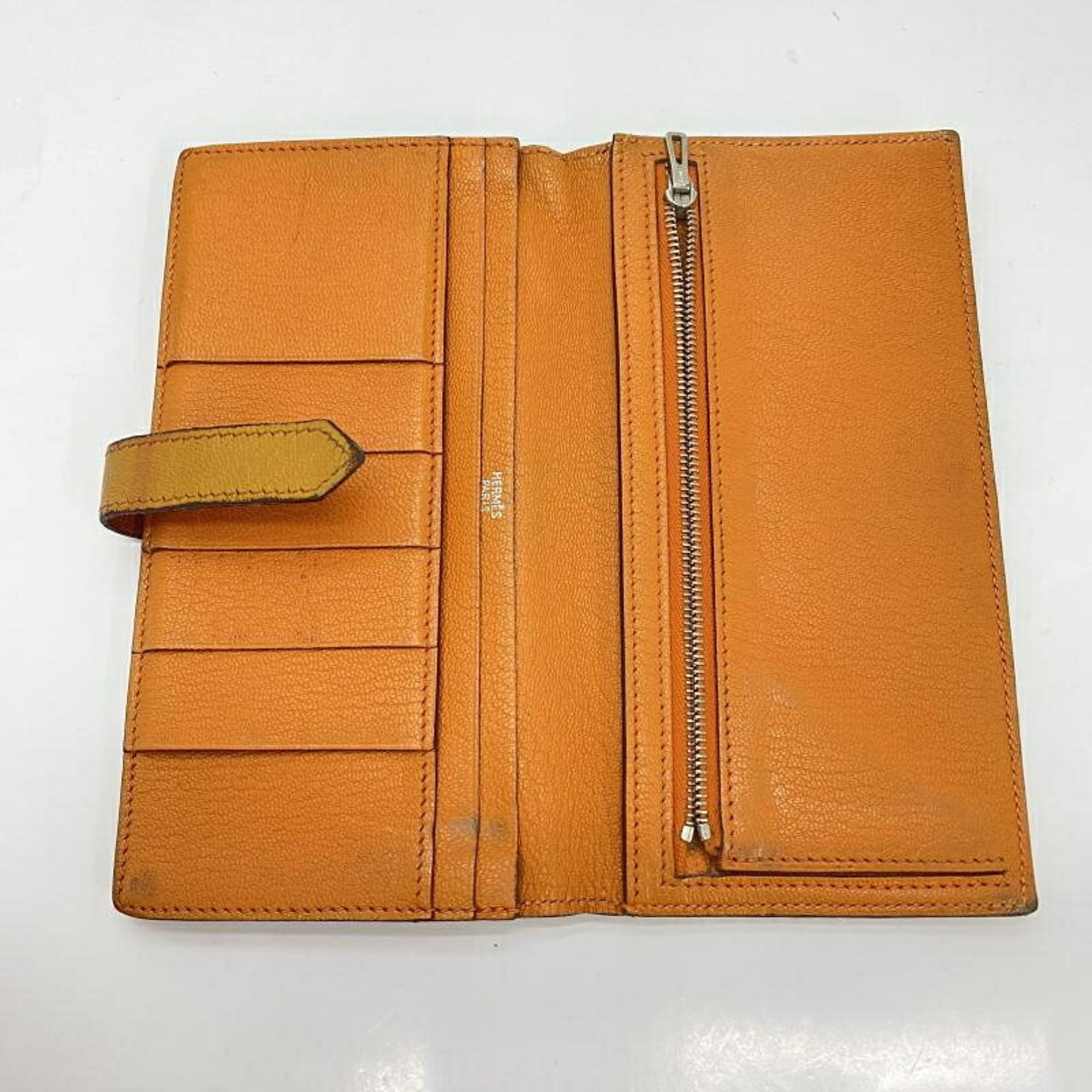 Hermes Bearn Orange Long Wallet (Bi-Fold) (Pre-Owned)