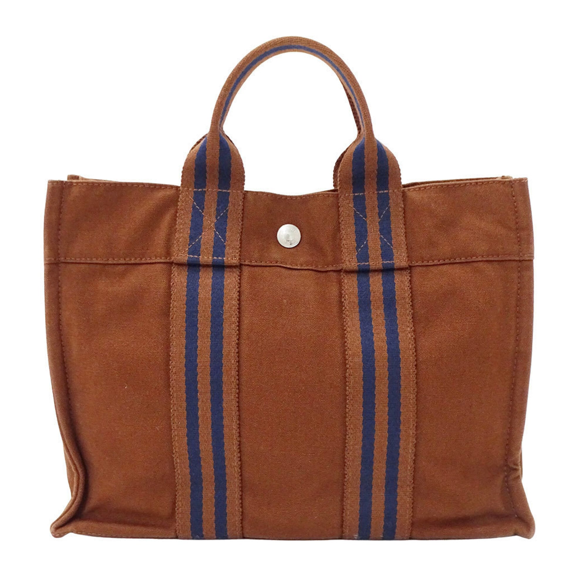 Hermes Brown Canvas Handbag Tote Bag (Pre-Owned)